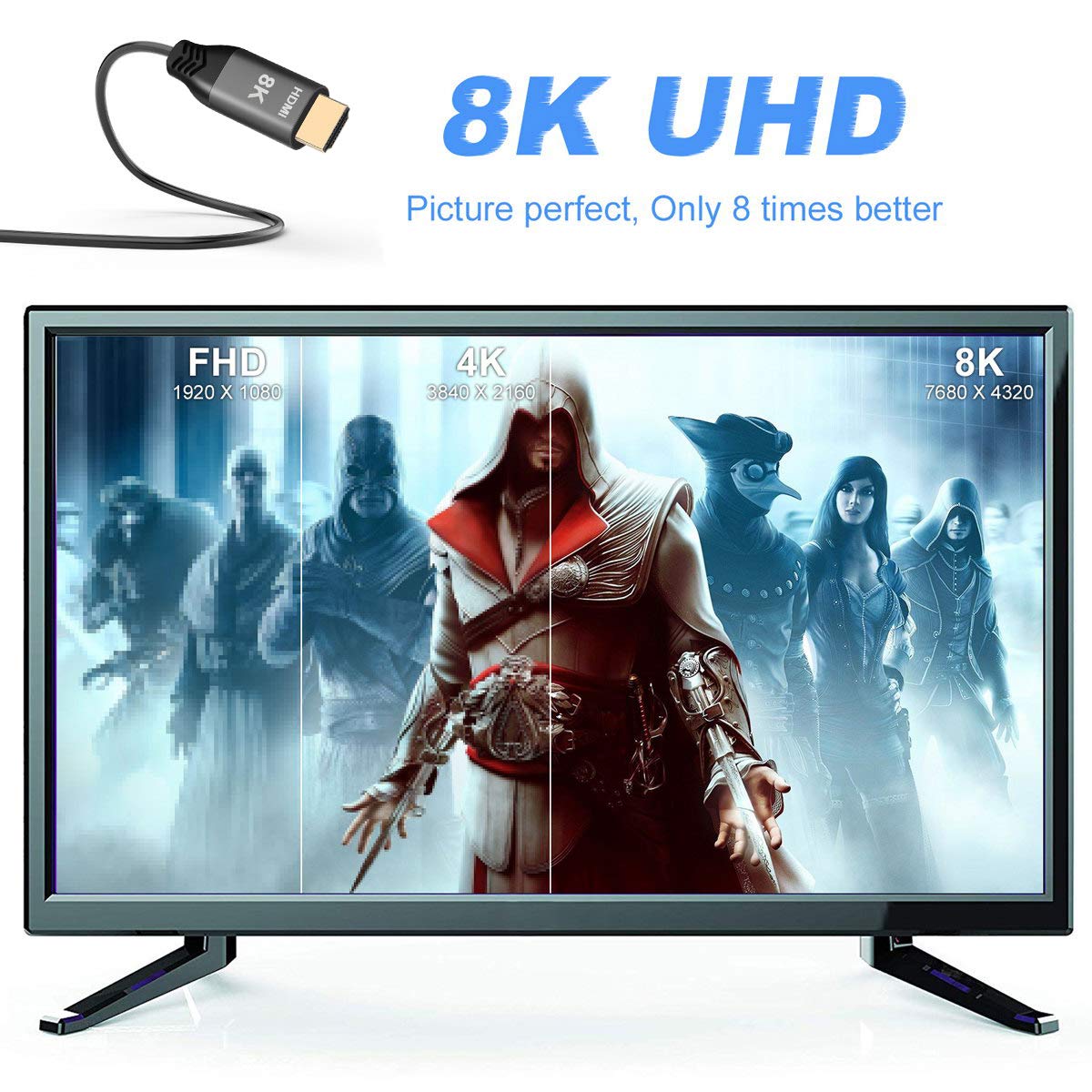 Cavo HDMI 2.1 Ultra HD UHD 8K 60hz 4K 120hz 48Gbs con Audio & Ethernet Cavo HDMI (5.0)