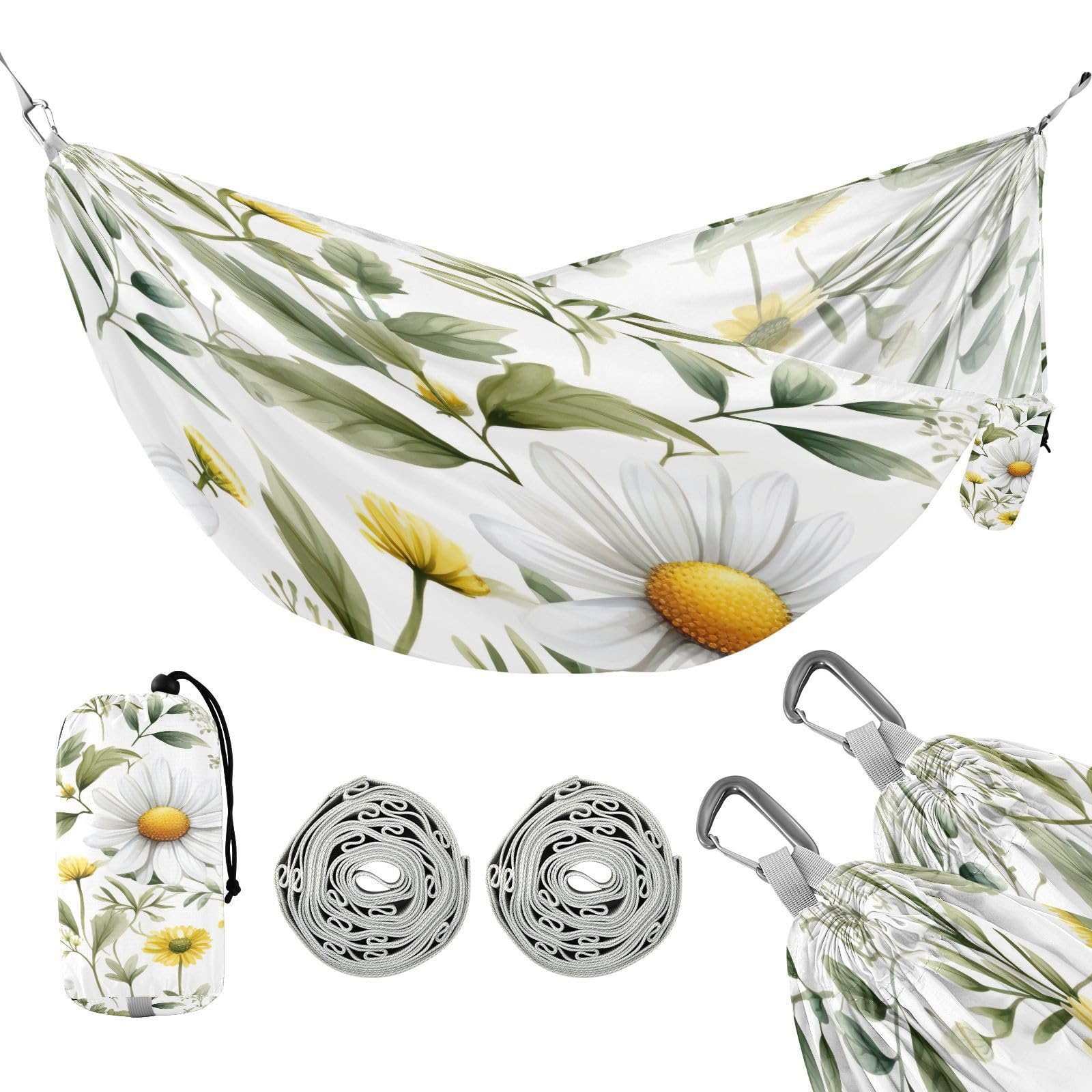 Kigai Daisy Leaves Camping Hammock Durable & Portable Travel Hammock Holds 330lbs with Tree Strapsm, Pocket, Camping Accessories