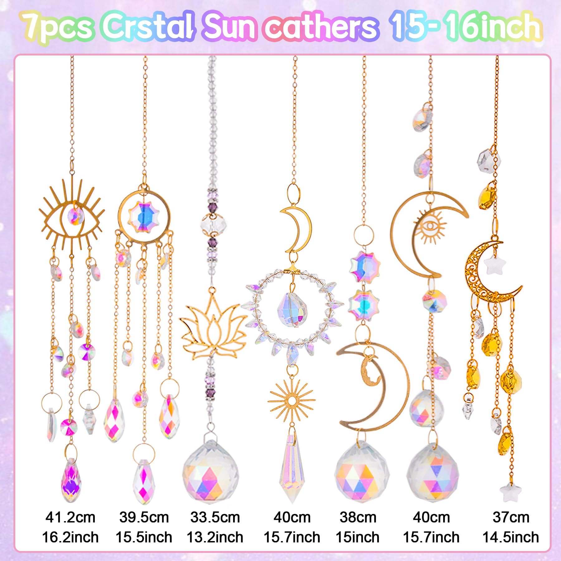 YeahBoom Lot de 7 carillons éoliens en cristal attrape-soleil, décoration de fenêtre, pendentif en cristal arc-en-ciel, attrape-soleil en cristal, décoration de fenêtre, à suspendre pour la maison, le
