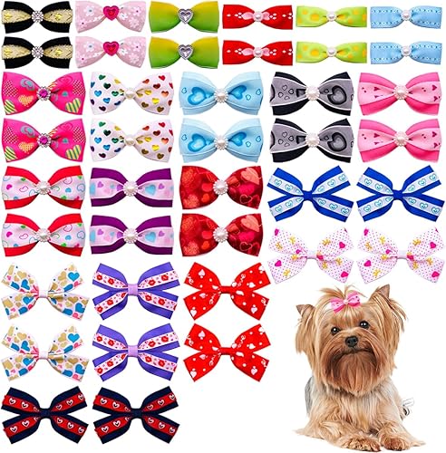 PET SHOW 20 pares de lazos para el pelo de perro de 2, 3, 4 pulgadas, para el día de San Valentín, accesorios para el pelo de mascotas para perros