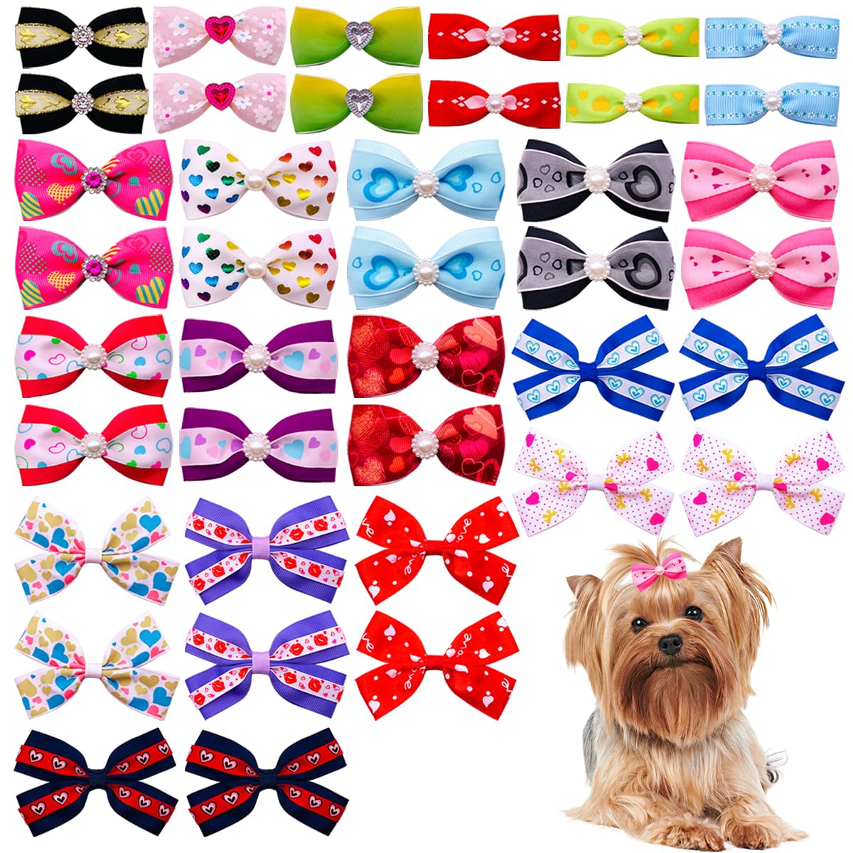 PET SHOW 20Pairs 2" 3" 4" Valentines Big Dog Hair Bows Pet Hair Accessories for Small Medium Large Dogs Bowknot Topknot Cats Rabbits Girl Boy Grooming