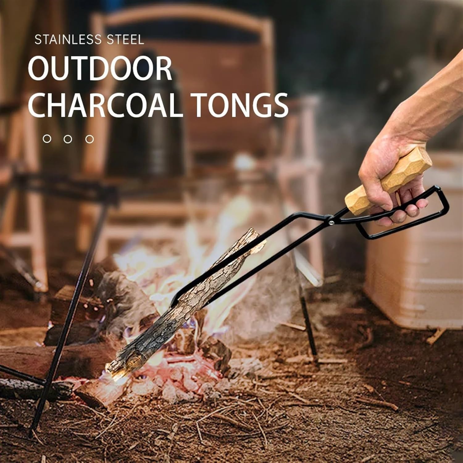 Fire Tongs Fire Tong Charcoal Clip Metal Wooden Barbecue FireTongs Heat-resistant Carbon Picking Clip Outdoor Picnic Fireplace Clamp