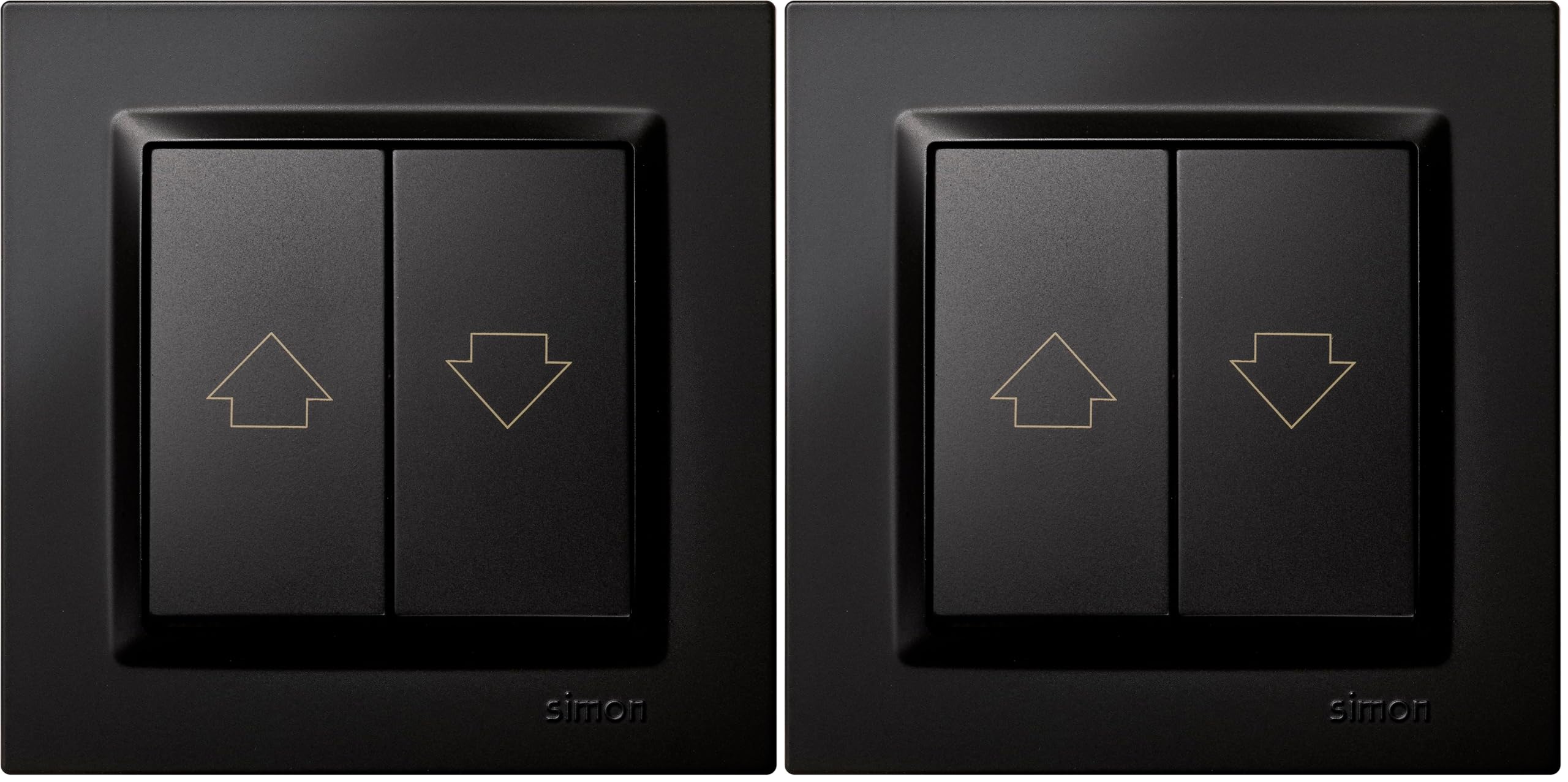 SIMON - Pulsador de Persianas, Interruptor Empotrable Pared, Serie Simon 10, Fácil de Instalar, Apto para Interiores, Incluye Marco, Tapa y Mecanismo, Pulsador Inteligente Color Negro (Paquete de 2)