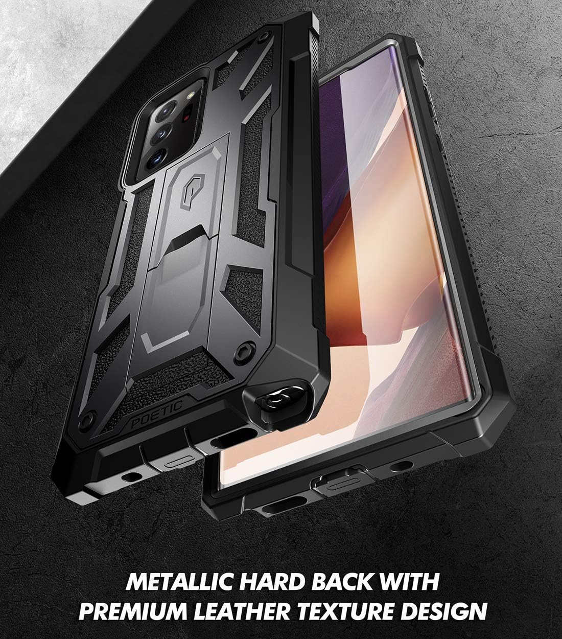 Frее Shірріng Ovеr $50 Poetic Spartan Series Designed for Galaxy Note 20 Ultra Case, Full-Body Rugged Dual-Layer Metallic Color Accent with Premium Leather Texture Shockproof Protective Cover with Kickstand, Gun Metal