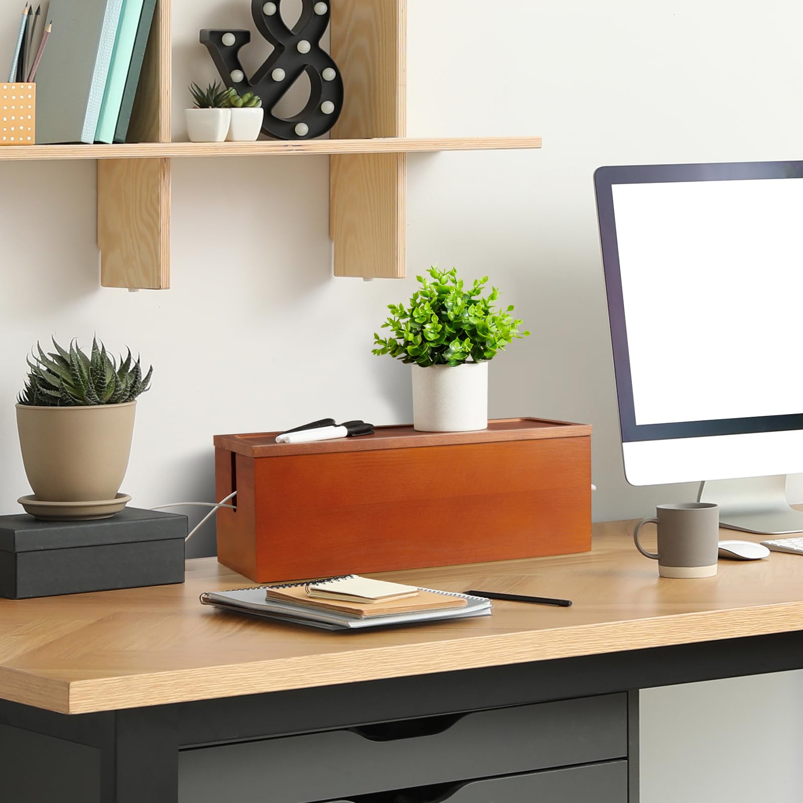 Caja organizadora de cables grande, caja organizadora de cables de madera para escritorio, suelo, oficina para ocultar cables de extensión, rayas eléctricas, protectores de sobretensión, cargadores