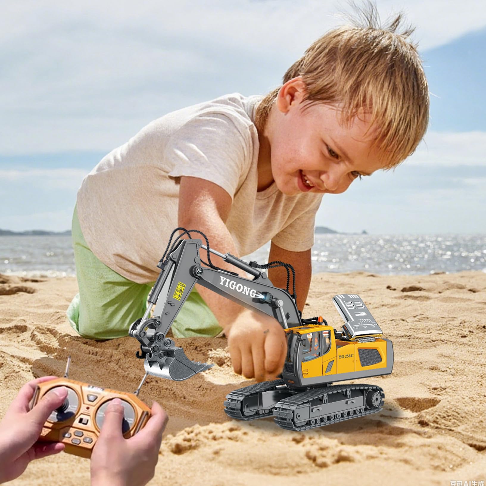 Toys de construction de excavatrice à distance pour garçons, excavatrice télécommandée, véhicules construction en alliage simulé électrique avec lumière et son, jouet rechargeable résistant aux ch