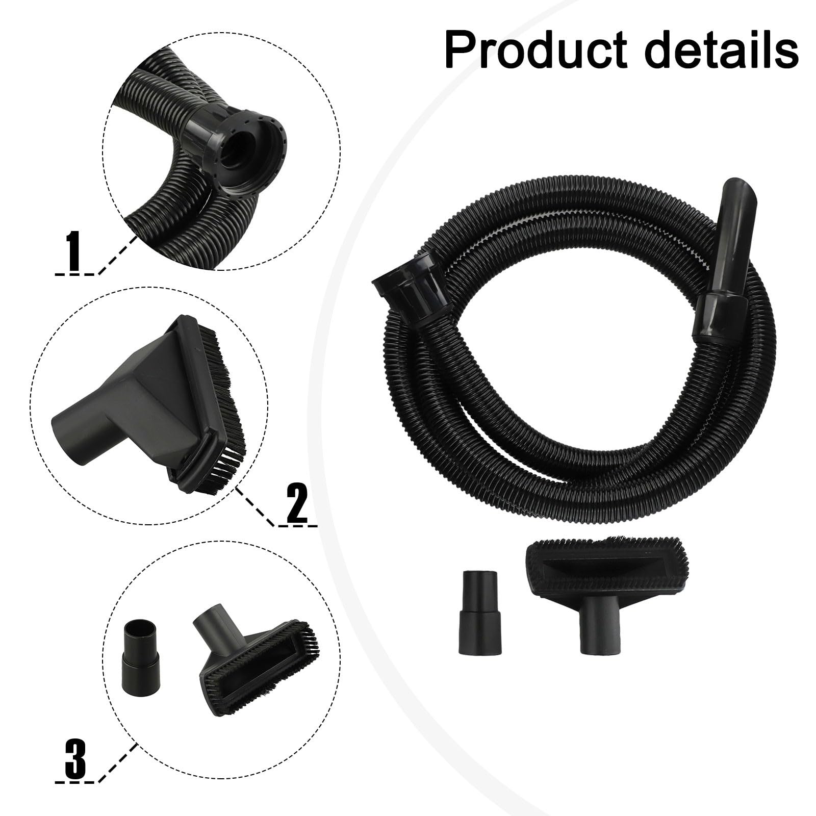 EasyByMall Juego de manguera de vacío para limpiadores Numatic Henry, James, Harry y Basil, kit de repuesto negro de 2,5 m con adaptador y boquilla de succión plana