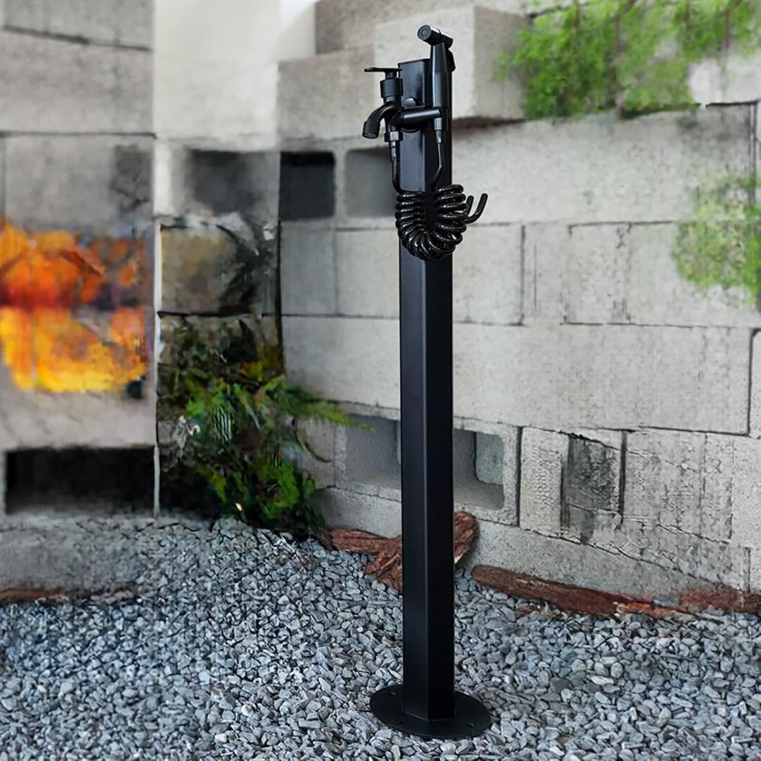 Cucce Black H Stainless Steel Water Column Freestanding Stainless Steel Garden Water Column，Vertical Outdoor Faucet Post，For Courtyards And Irrigation(Black H)