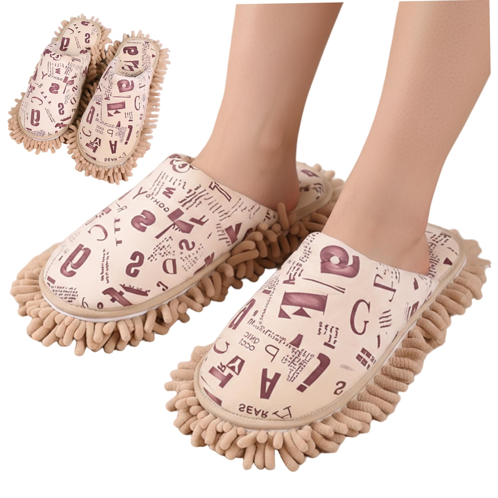 DAGLLGEW Chenille Mop Slippers for Floor Cleaning, Reusable Washable House Shoes for Hands-Free Cleaning Beige Mop Slippers Shoes Mopping for Floor