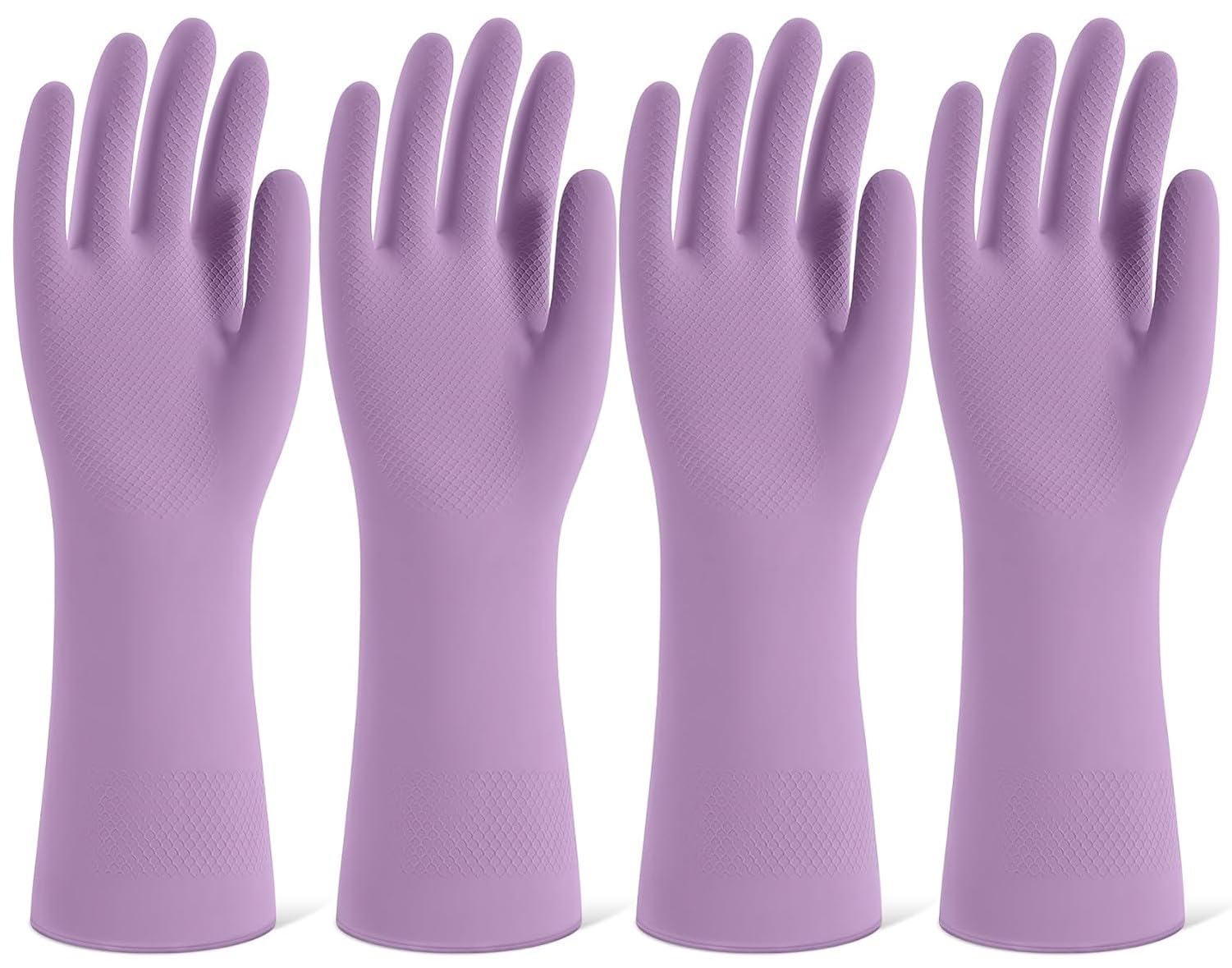 Guanti in Gomma per Lavare Piatti, 4 Paia di Guanti riutilizzabili per Pulizie domestiche, Guanti Colorati con Rivestimento spalmato e Presa Antiscivolo, 3-Purple, G