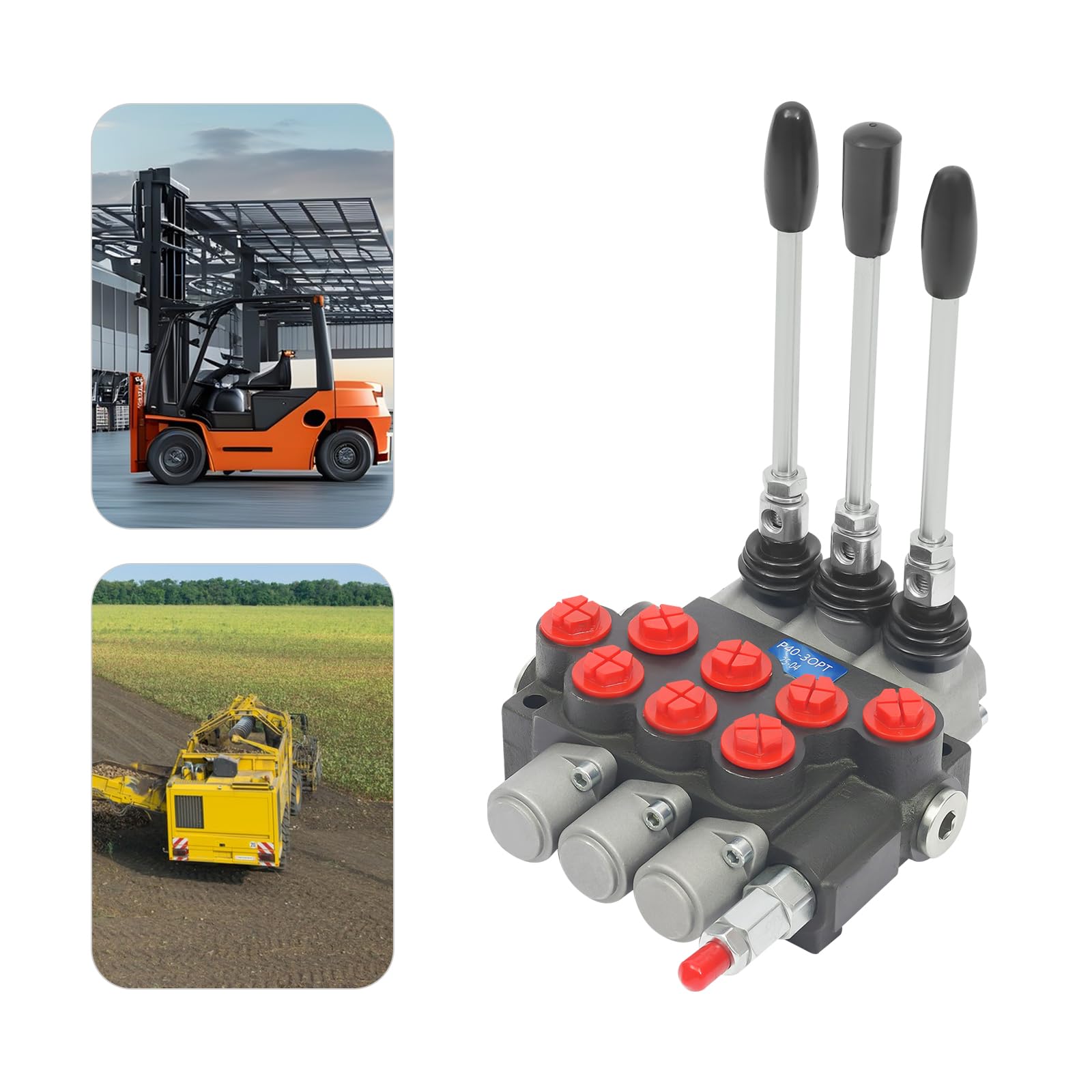 Valvola di controllo direzionale idraulica 3 bobine 40L/min, manuale, 1/2" BSPP connettori, valvola di sicurezza regolabile 5-31.5MPa, per trattori, spaccalegna e macchine agricole