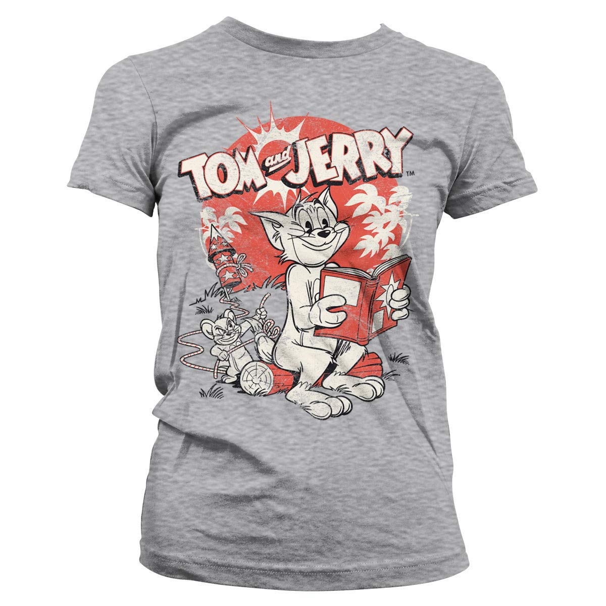 Tom & Jerry Women's Heather Grey Officially Licensed Vintage Comic T-Shirt (Heather Grey), Large