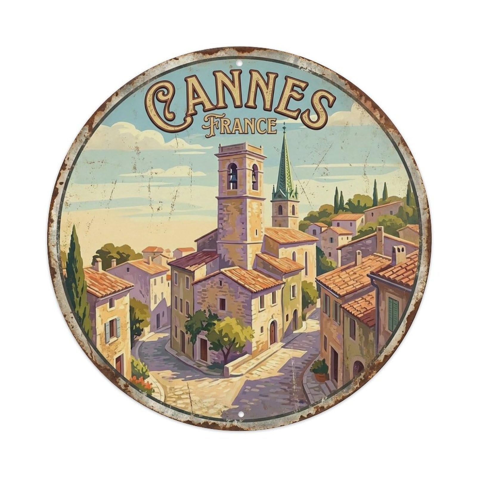 Cannes Historic Church Heritage Travel Vintage Metal Tin Sign