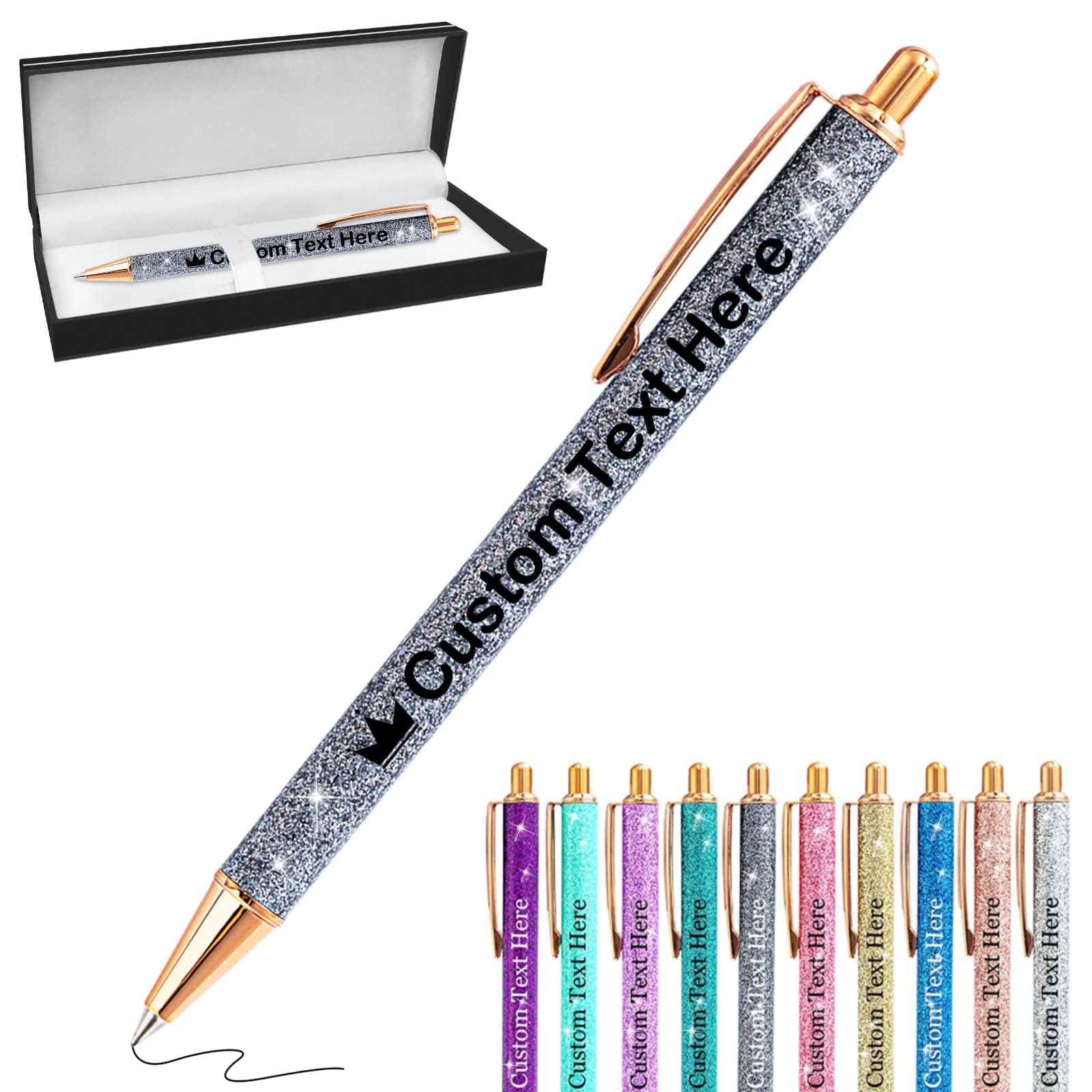 Xiuyours Personalised Pens for Men Custom Glitter Pen with Name Logo Imprinted, Customised Sparkly Bling Ballpoint Pen Gift for Wedding Birthday Office Graduation, Gray — image 1