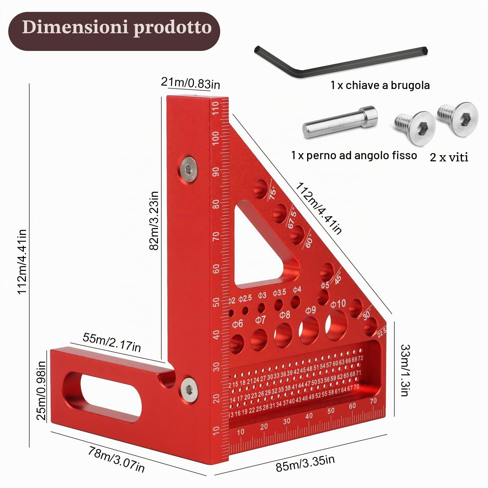 3D Squadra da Falegname con Perni Nascosti, Squadretta Falegname per Carpentiere, Squadra Combinata Multifunzione, 22.5-90°Squadra da Carpentiere in Alluminio per falegname, Ingegnere, ecc