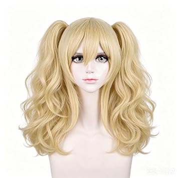 Max Beauty Curly Wave Short Blonde Wigs With Two Ponytails Blonde Pigtails Hair Heat Resistant Synthetic Fiber for Halloween Cosplay Christmas Short Wave Blonde