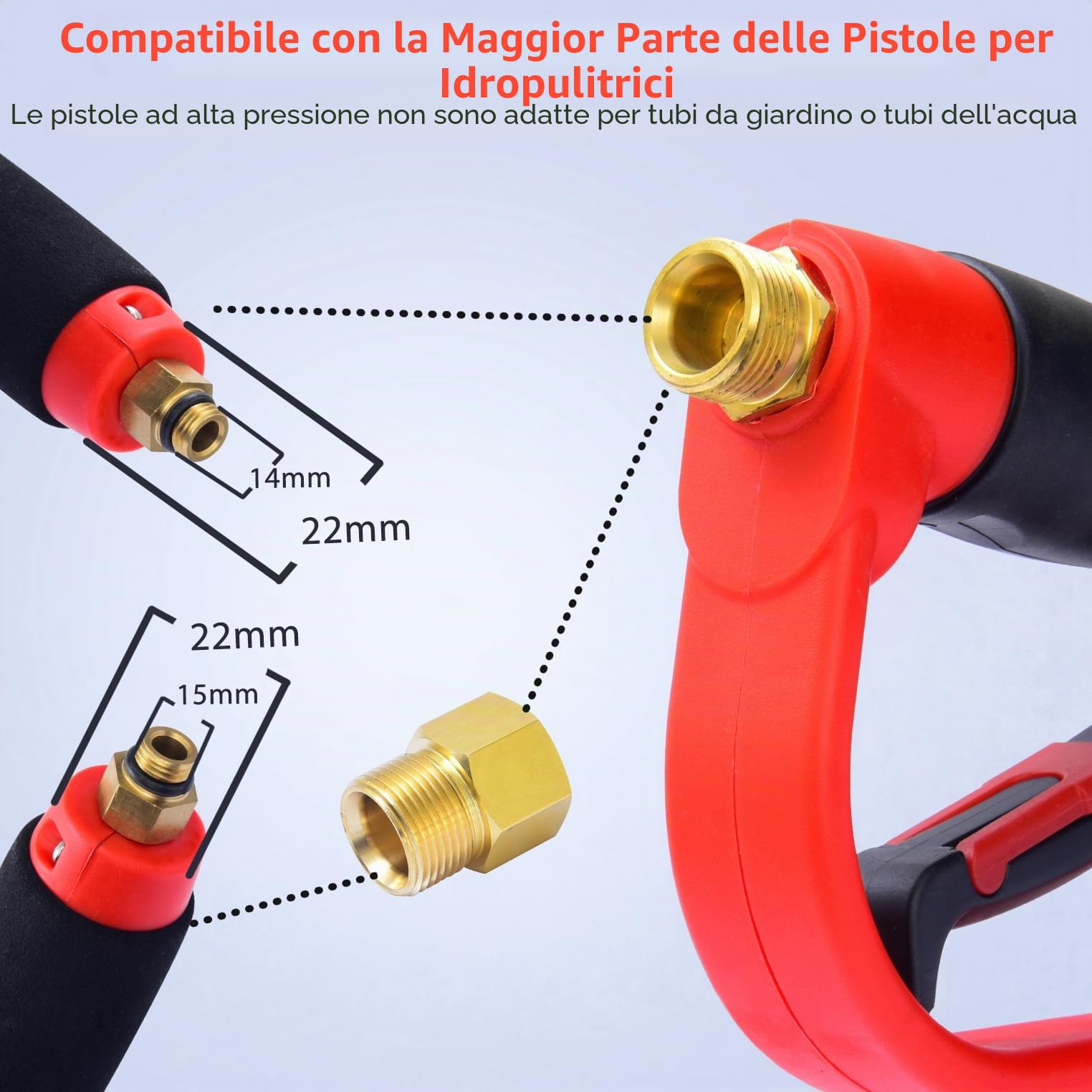 Lancia Ad Alta Pressione con Pistola E 5 Ugelli Staccabili,Lancia Idropulitrice con Attacco Rapido M22-14mm,Pistola Acqua Alta Pressione per La Pulizia Dei Vetri Di Auto, Casa E Giardino