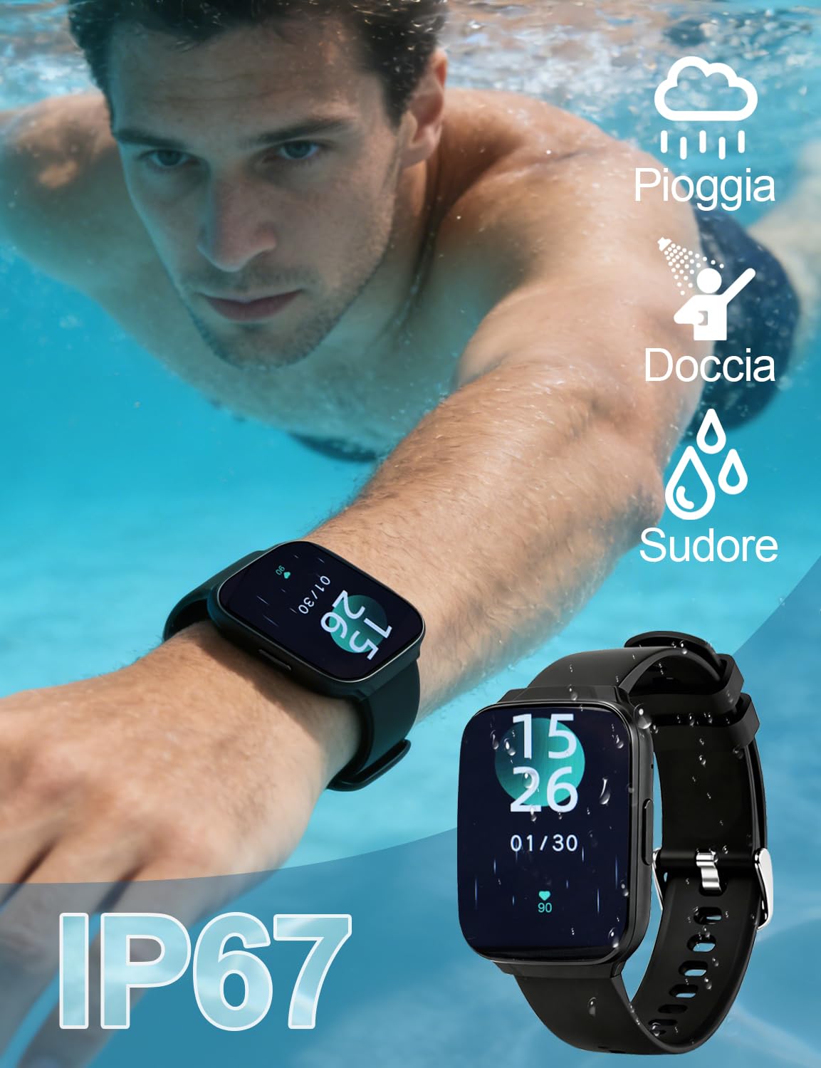 Smartwatch Uomo, Orologio Intelligente 1,83 Pollici con Chiamate Bluetooth, Impermeabile IP67, 100+ Modalità Sportive, Cardiofrequenzimetro, Monitoraggio Sonno, per iOS e Android