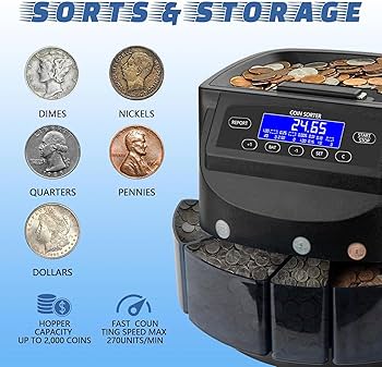 Amazon.co.jp: LCDディスプレイ付きコインソーター、USDコイン1￠5￠10