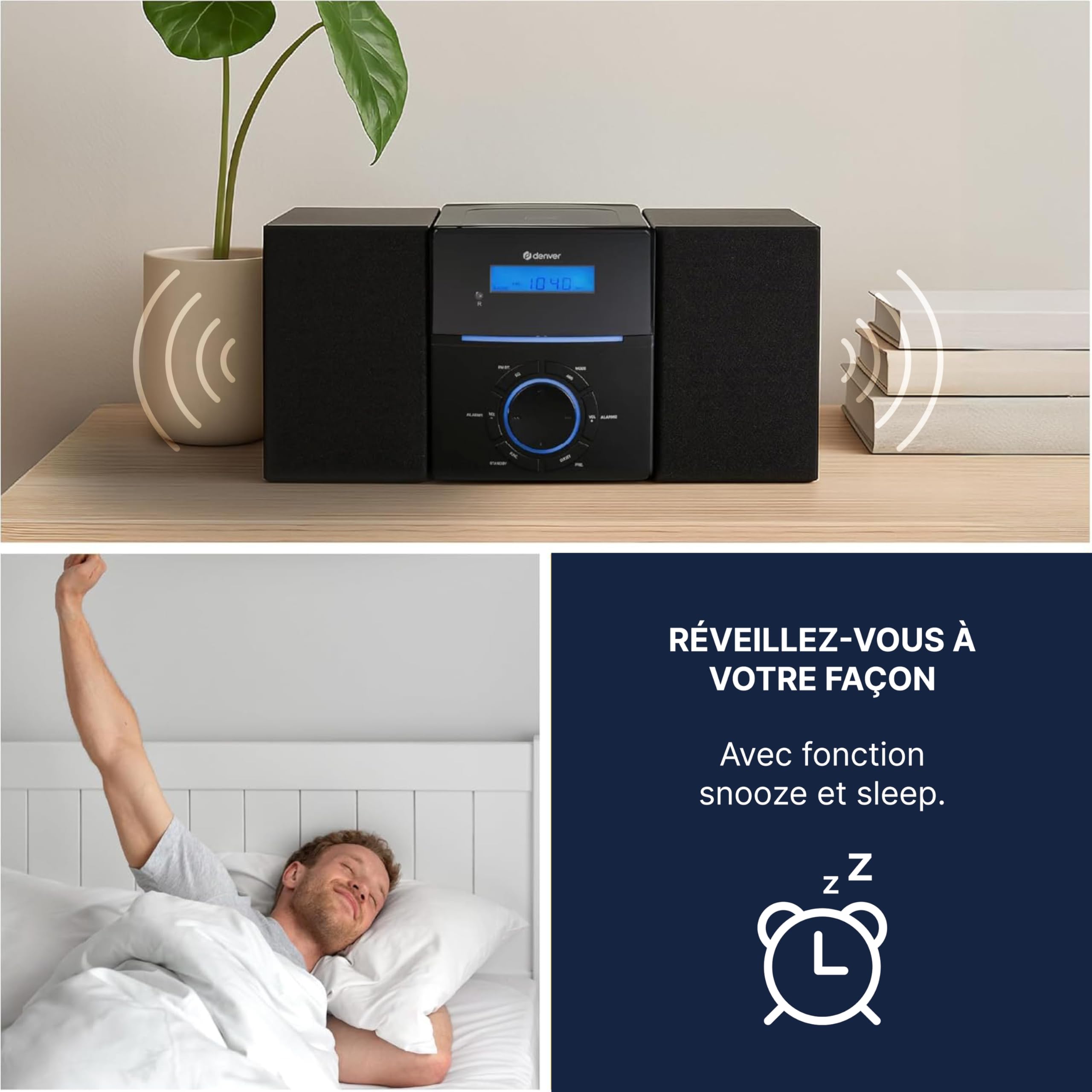 Denver MCA-240 Micro-chaîne CD/FM Double Alarme AUX Noir