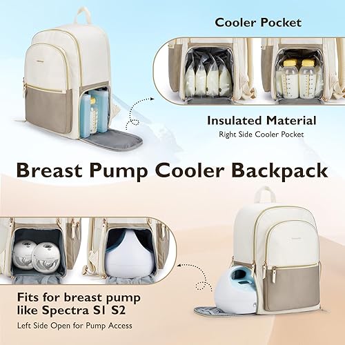 Miniatura 9 de mommore Mochila para pañales, mochila para extractor de leche, bolsa enfriadora para mamá para trabajar al aire libre, Negro -, Elegante mochila de