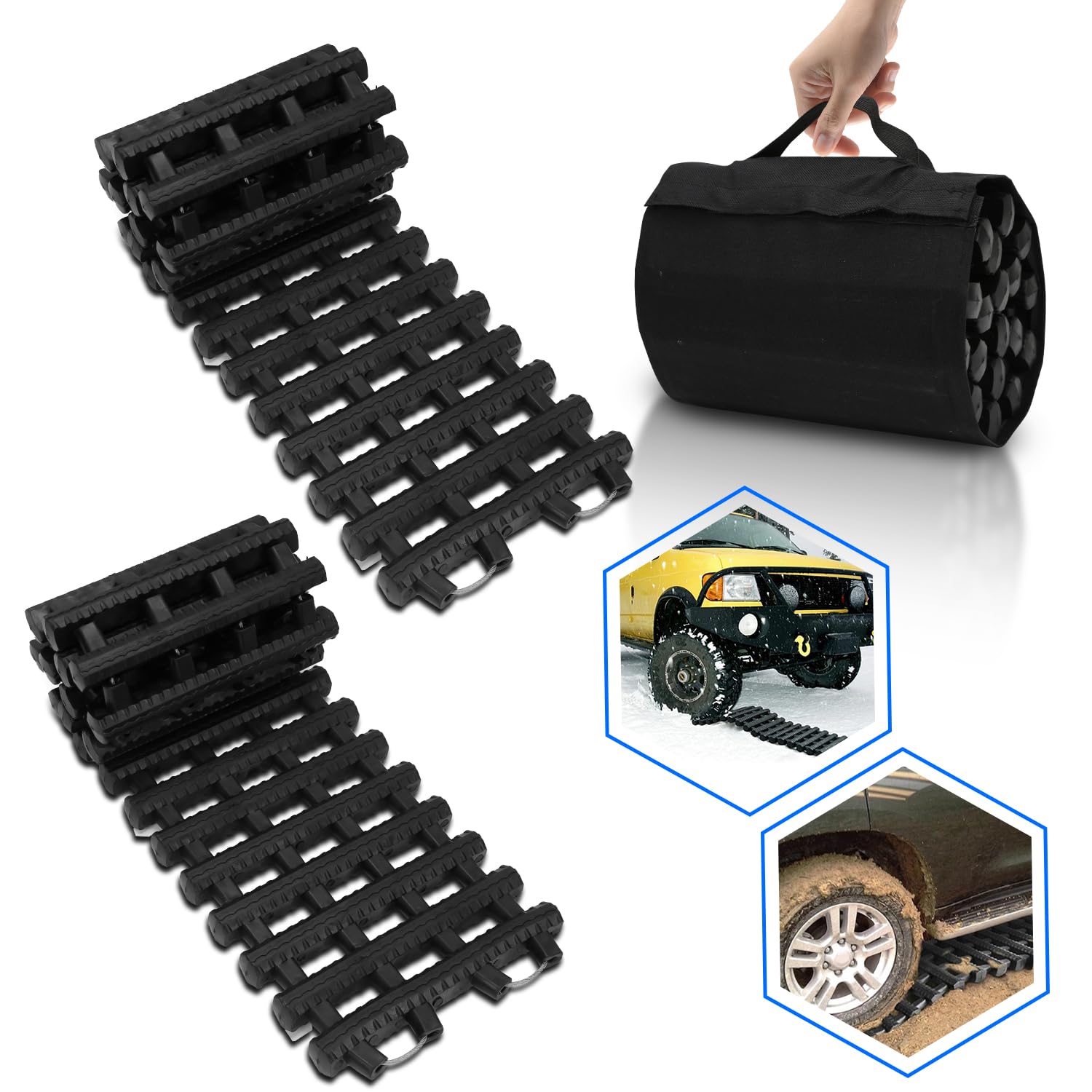 Plaques de sable tout-terrain, aide au démarrage de camping-car avec sac de rangement, échelle de pneus pour voiture, camion, véhicule tout-terrain, camping-car (80 × 21 cm)