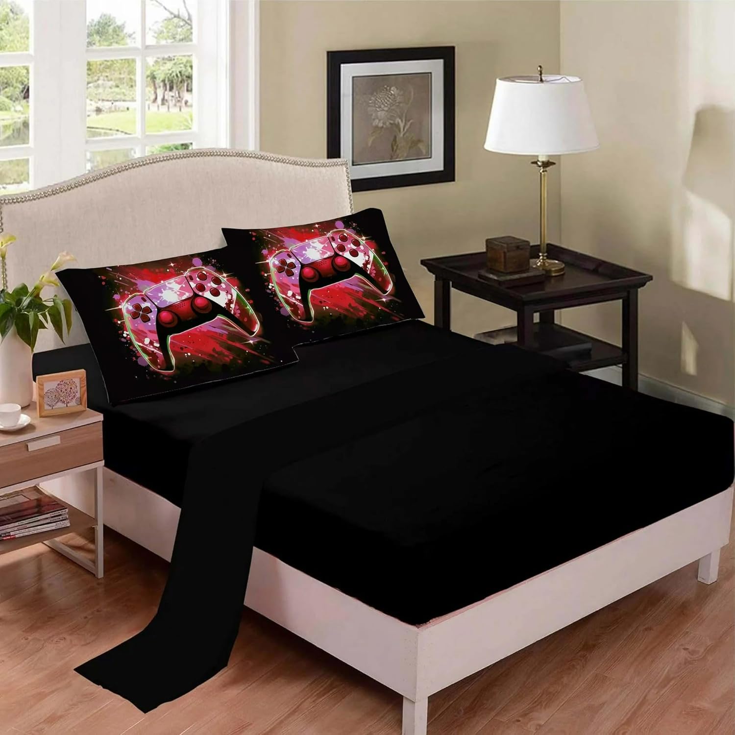 Gaming Comforter Set Twin Size for Boys Kids Teens Adult 3D Gamepad Bedroom Decor Game Bedding Set Red 5 Pieces Bed in a Bag