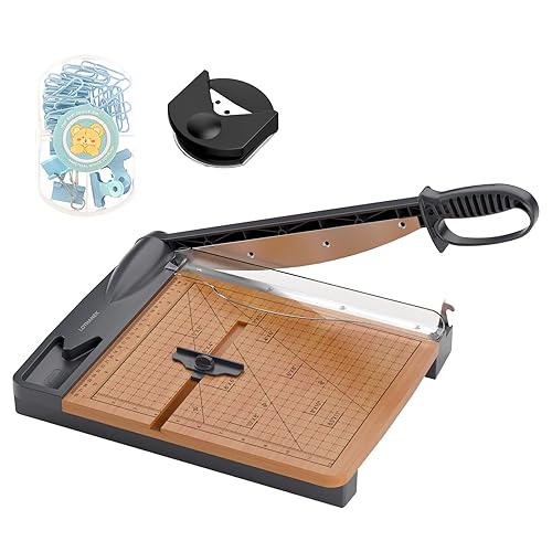 12'' Wood Guillotine Paper Cutter, Heavy Duty Wood Base Paper Trimmer with 32 Sheets Capacity Paper Cutting Board for Classroom, Crafting, Cardstock, Art Projects