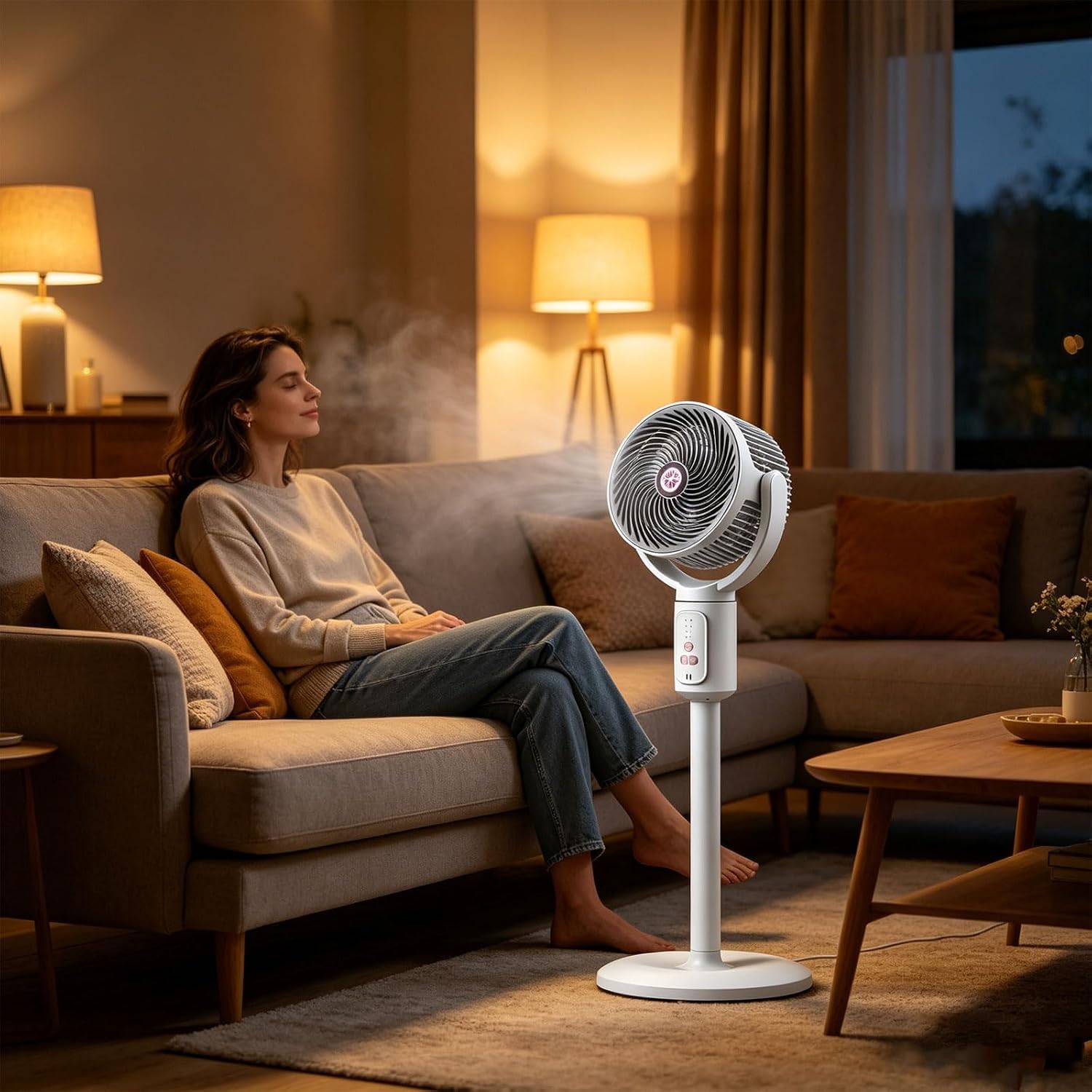 Ventilador de pie para dormitorio, 3 velocidades, USB, circulador de aire para toda la habitación con oscilación de 90° y altura ajustable, ventilador de pedestal silencioso para el hogar, oficina