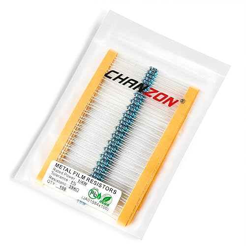 Vista 335 de Chanzon 100pcs 1/4W (0.25W) 33K Ω ohmios Resistencia fija de película metálica 0.01 ±1% Tolerancia 33KR MF Resistencias de orificio pasante