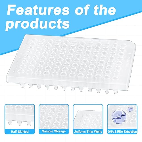 Miniatura 9 de Biologix - Placas PCR de 96 pocillos, media falda, color transparente, no estériles, caja de 100 unidades