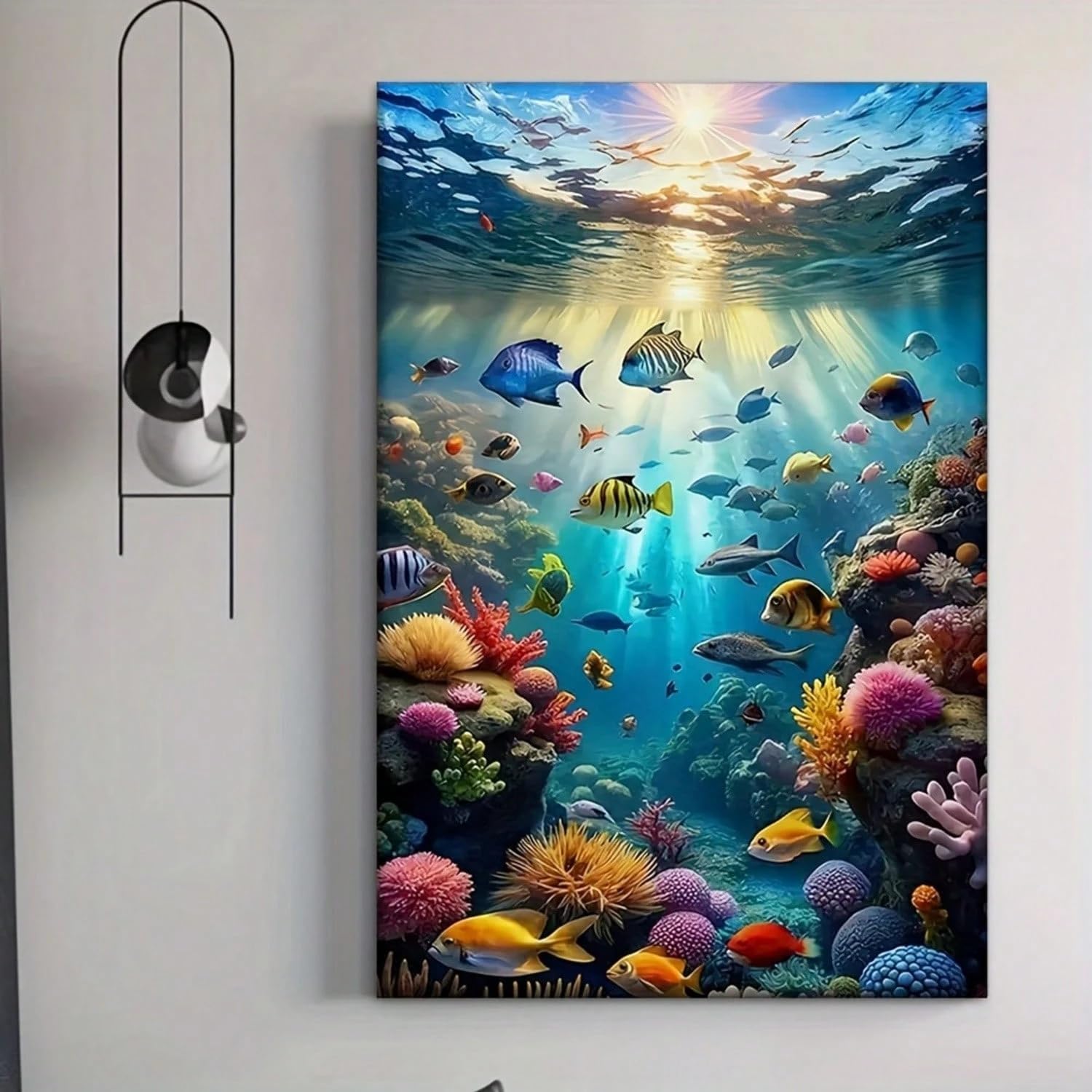 PEWFBS Canvas Painting - Vibrant Underwater Scene With Coral Reefs & Tropical Fish, Horizontal Wall Art For Living Room, Office(70x90cm/Without frame)