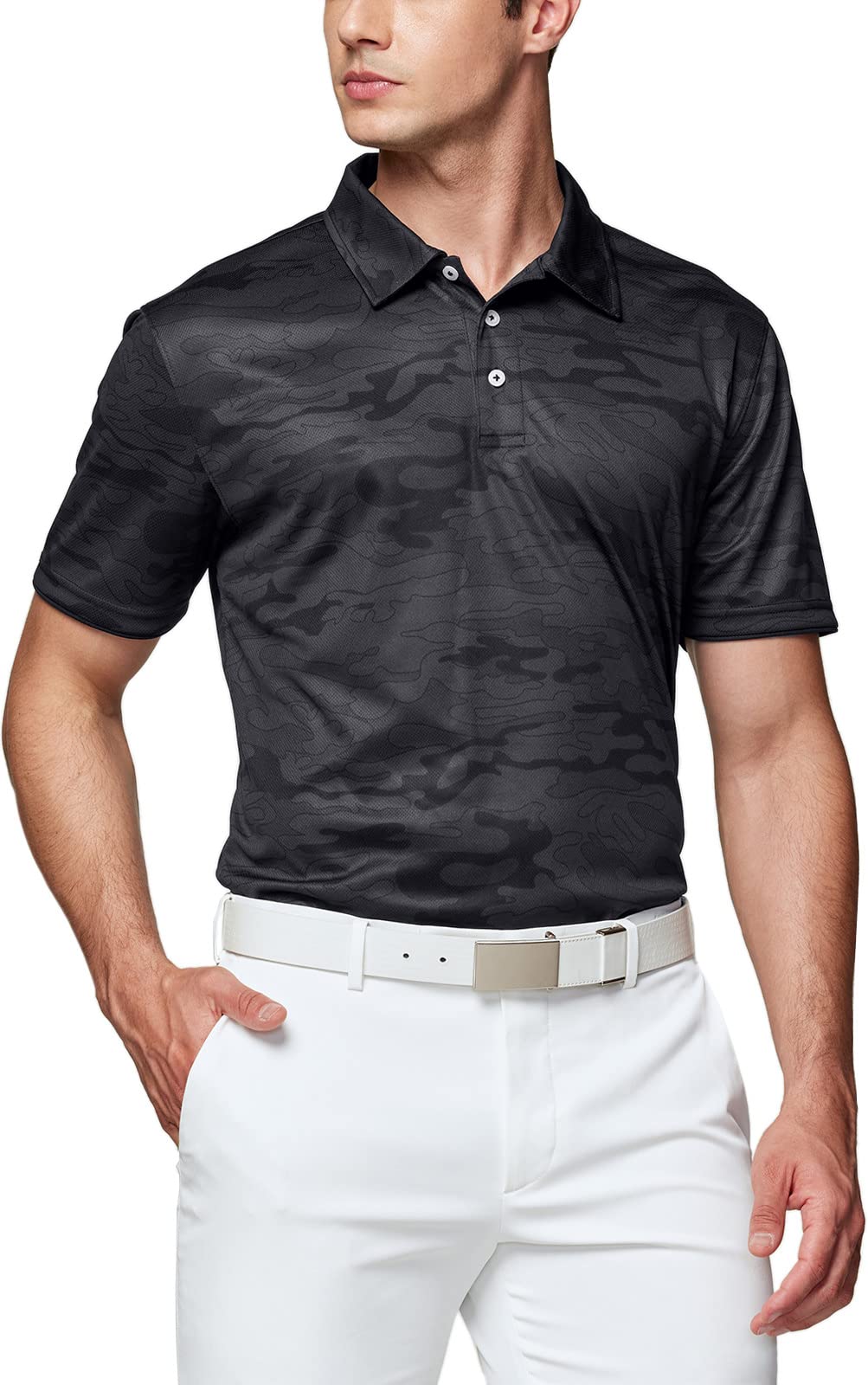 TSLAMen's Short Sleeve Polo Shirts, Regular fit Quick Dry Golf Shirts, Sports Performance Dri Flex Tech Solid Top Shirts