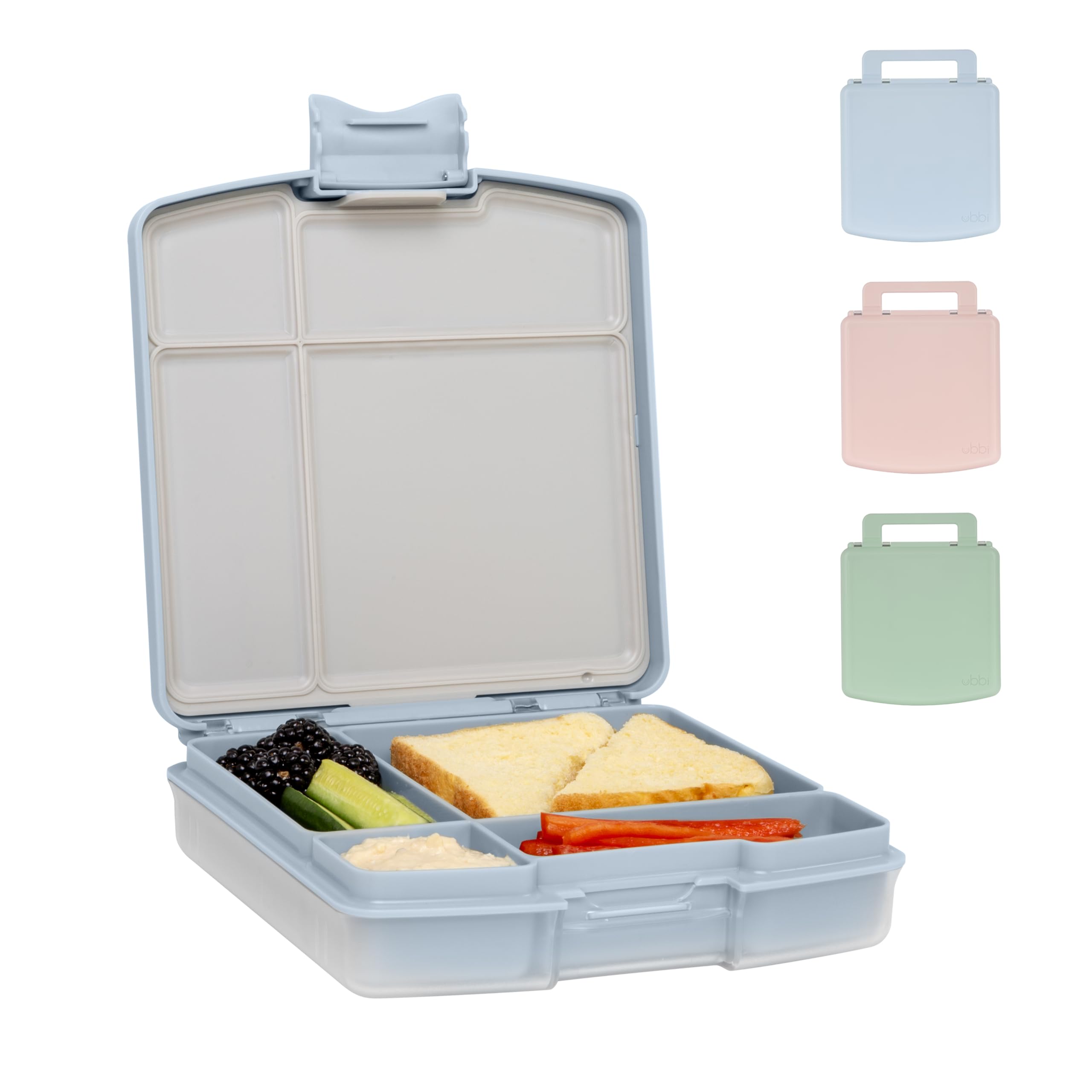 Ubbi Bento Box for Kids, BPA-Free, Leakproof, Dishwasher Safe, Food-Safe Material, Toddler and Kids Travel Lunch Containers, 4 Compartments, Cloudy Blue