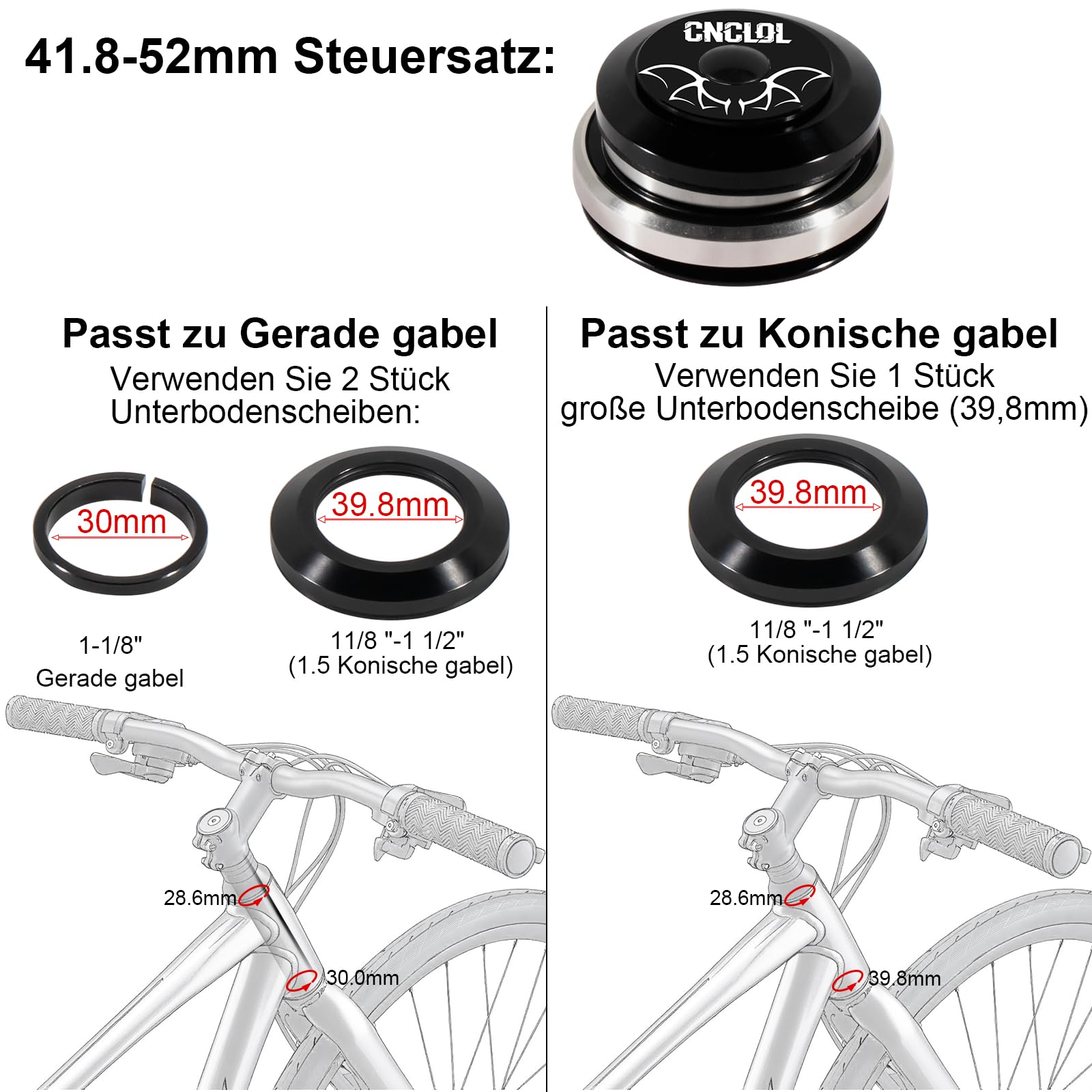 Juego de dirección de bicicleta de 34 mm, 44 mm, 41,8 – 52 mm, 44-55 mm, 44-56 mm, rodamientos de horquilla 1 1/8, rodamientos semiintegrados 1 1/8 para bicicleta de carretera, BMX.