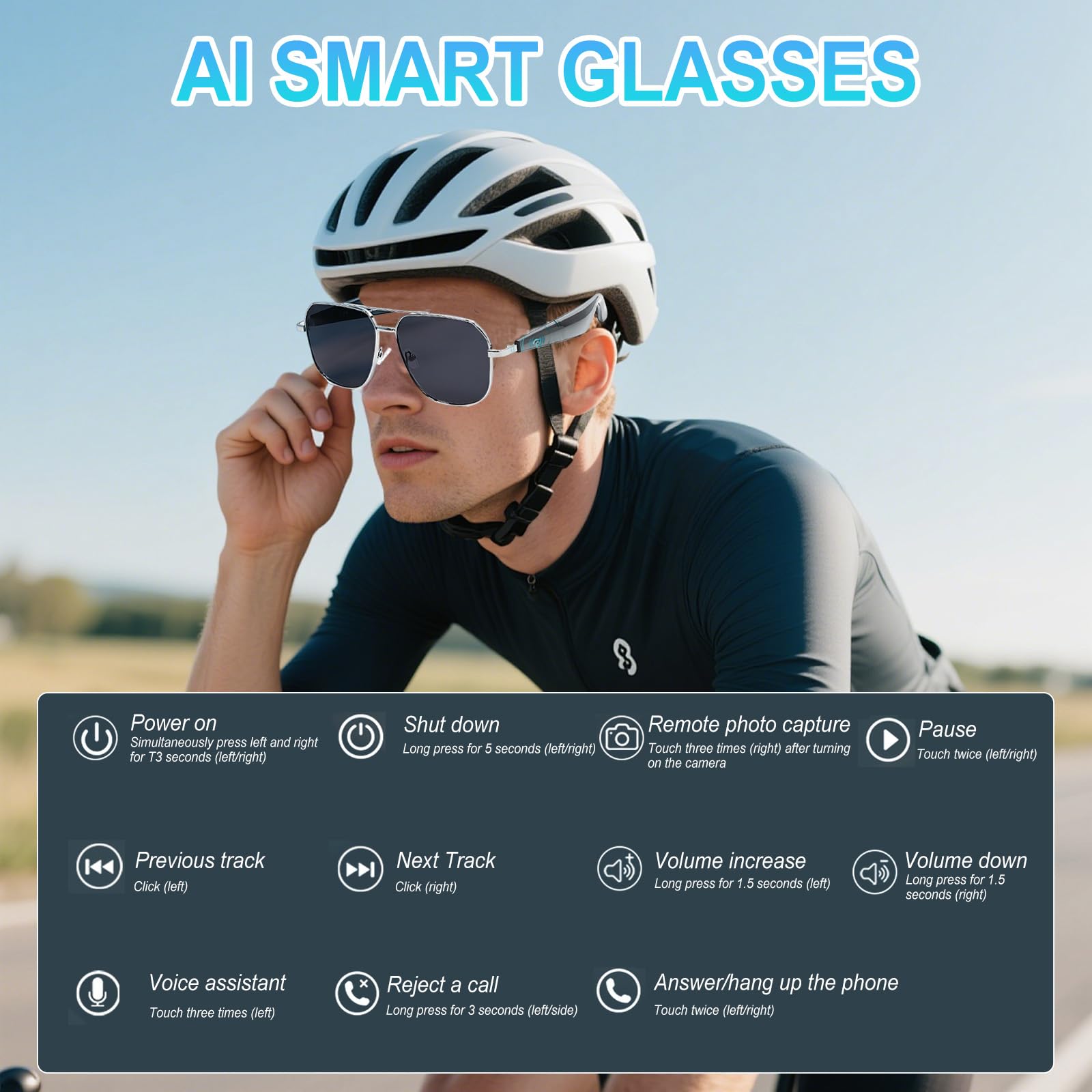 Gafas Inteligentes AI, Gafas de Traductor Inteligente, UV Gafas Bluetooth para Hombre y Mujer, Gafas Inteligente con Bluetooth 5.4, Altavoz Soporte 144 Idiomas