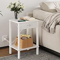 Vista 2 de VIMBER Side Table with Charging Station, Set of 2 End Tables with USB Port and Outlets, Nightstands with 2-Tier Storage Shelves, Sofa Table for
