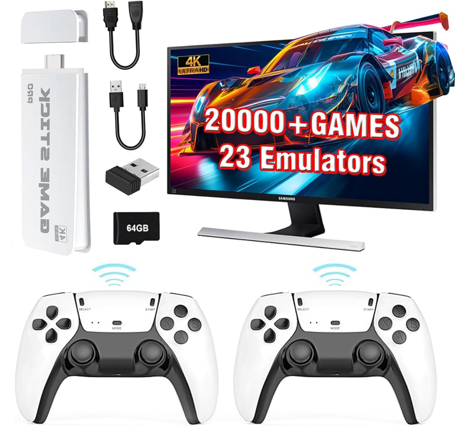 2025 Upgraded New Tv Gaming System | Plug & Play Video TV Game 4K Ultra HD Game Stick with 20,000+ Games Built-in, 9 Emulators & Wireless 2 Controllers for Kids (5 Years to 17 Years)