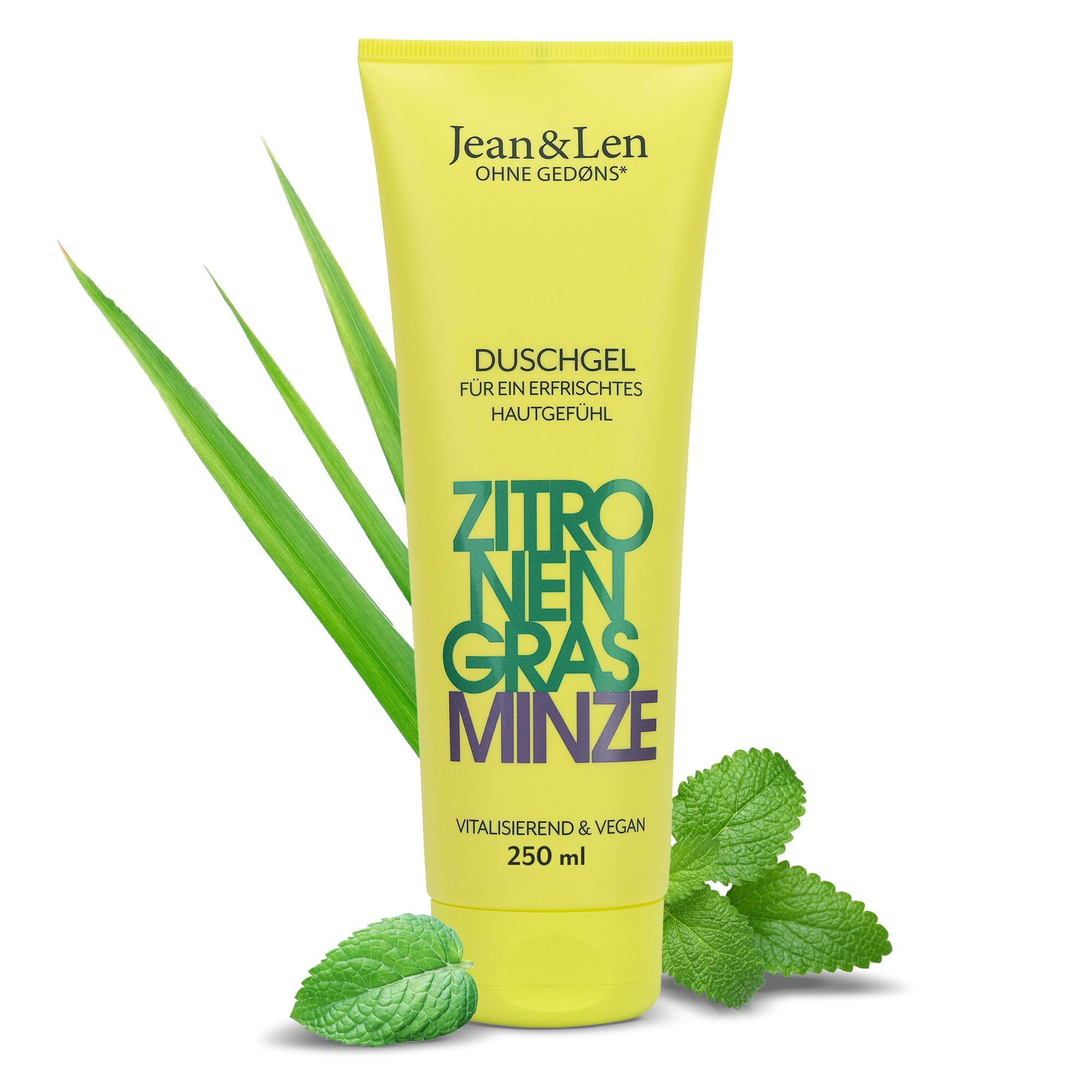 Jean & Len Vitalisierendes Duschgel Zitronengras & Minze, sanftes Reinigungserlebnis, für ein spürbar belebtes Hautgefühl, frischer Duft, ohne Parabene & Silikone, veganes Duschgel, 250 ml