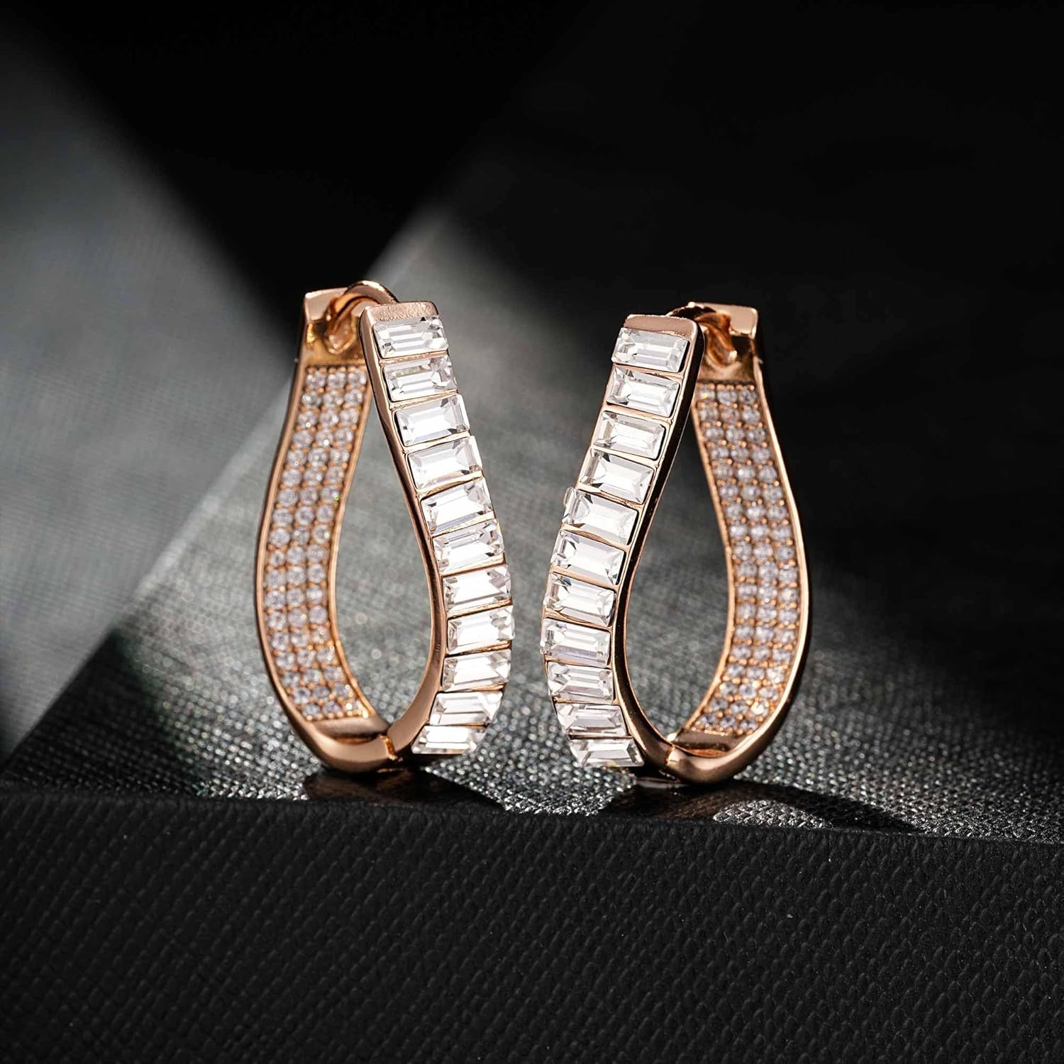 Austrian Crystal Hoop Earrings for Women Pave Oval Hoop Earrings for Women 14K Gold Plated Hypoallergenic Jewelry Gift - Image 7