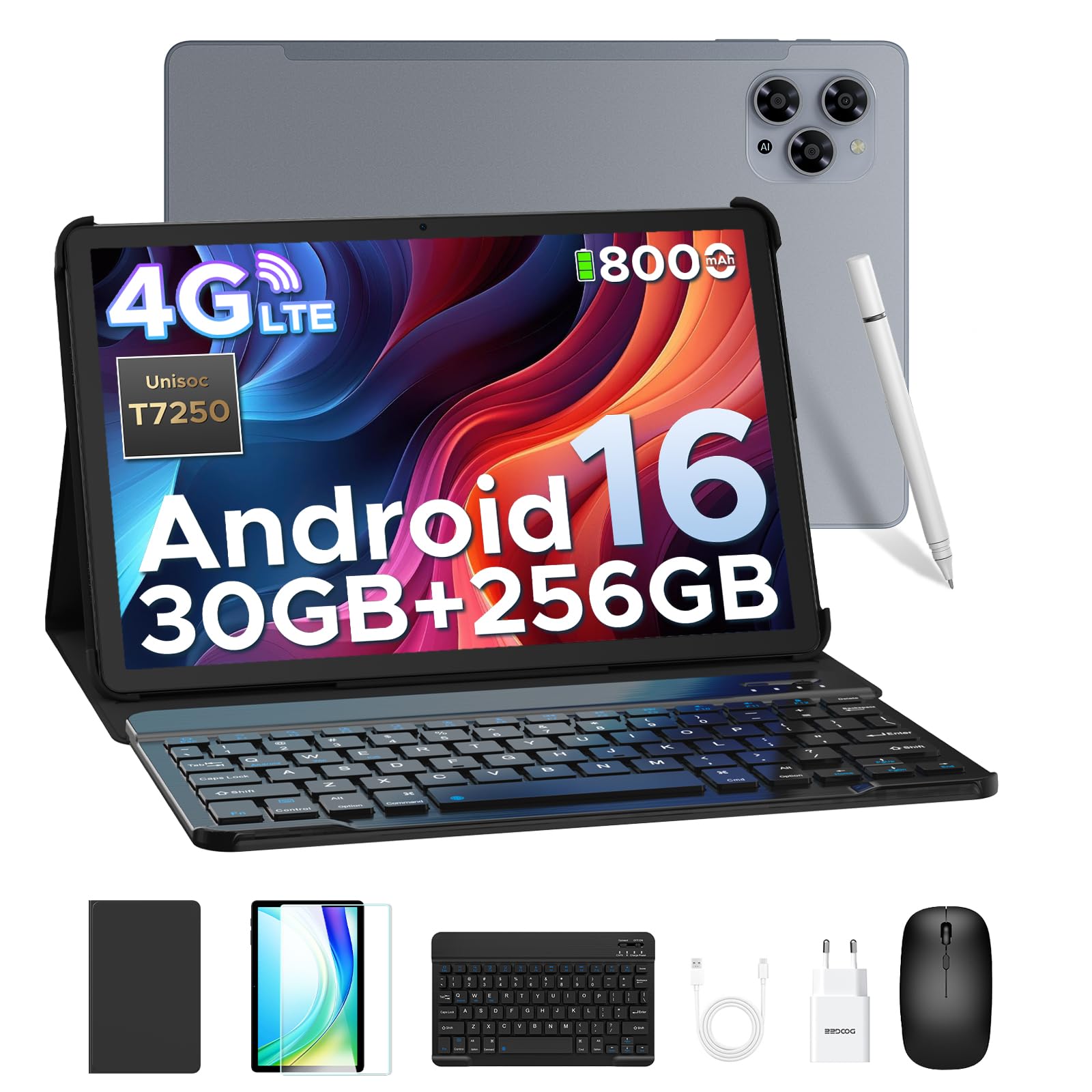 DOOGEE TAB G6 Tablets Android 16, 90Hz Tablet 11 Pollici, con Tastiera e Penna, 30GB RAM+256GB ROM/TF 2TB, Octa-Core PC con sim, 8000mAh/Gemini AI/Widevine L1/13MP/OTG/GPS/FACE ID/Doppi altoparlanti