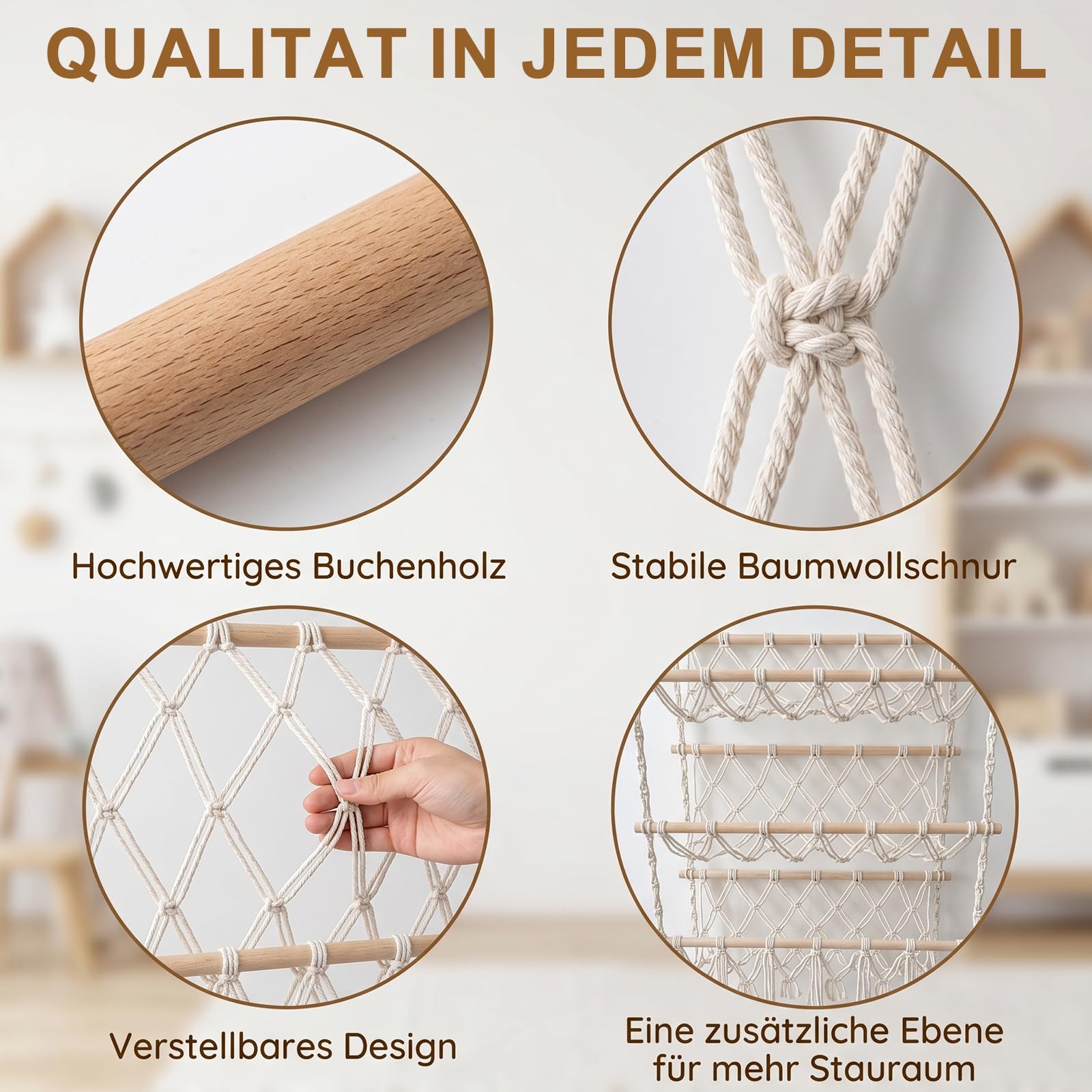 Scettar 52 cm Spielzeug Organizer, 5 Schichten kuscheltier aufbewahrung, Wandmontage & Über der Tür, platzsparende Aufbewahrung mit Haken, Kuschelecke Kinderzimmer Dekoration, auch für Bücher & Snacks