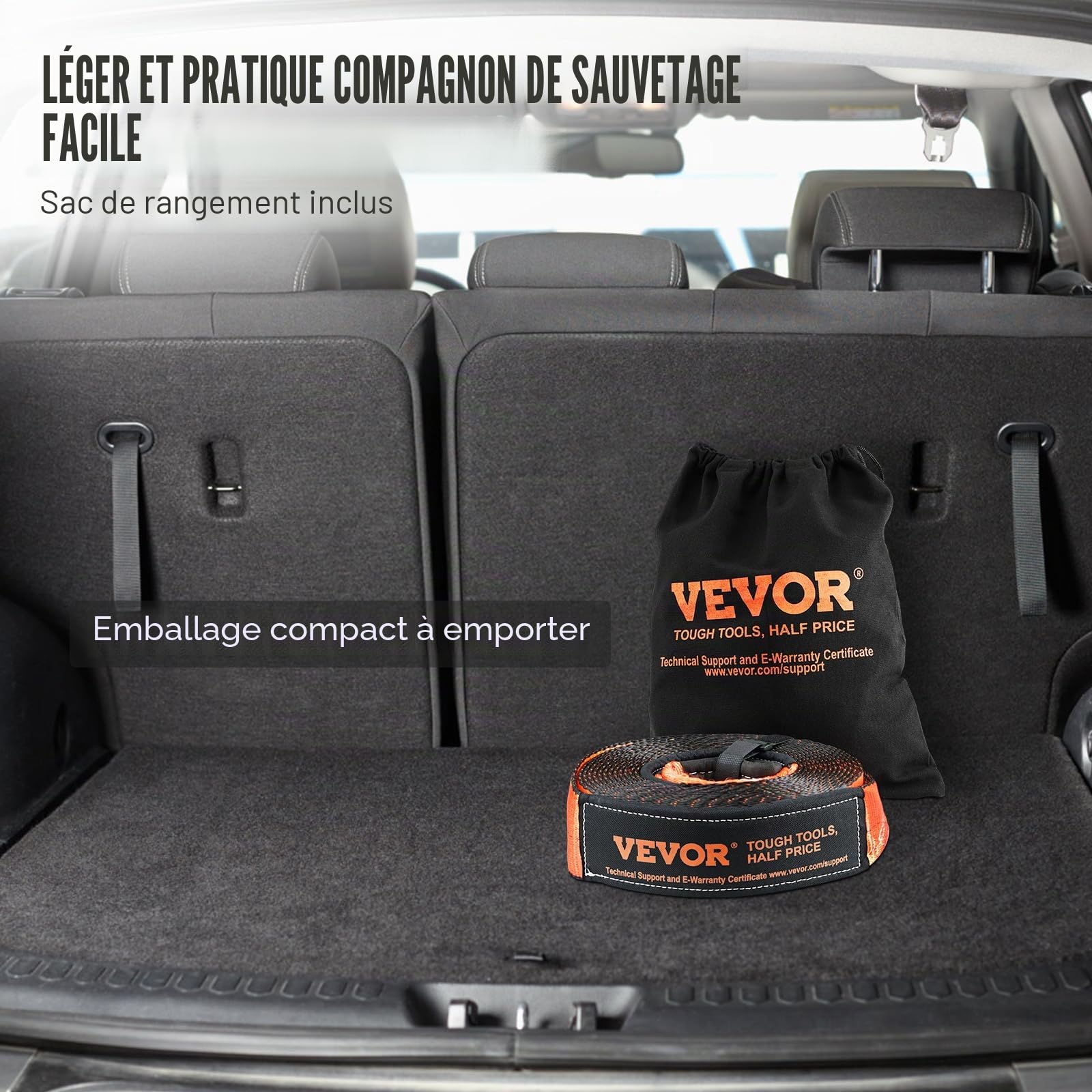 VEVOR Kit récupération Tout-Terrain 7,6x914,4 cm Sangle de remorquage 13608 kg manilles à Anneau en D 20000 kg récepteur de Manille Sac de Rangement pour VTT, Jeeps, véhicules Tout-Terrain, camions