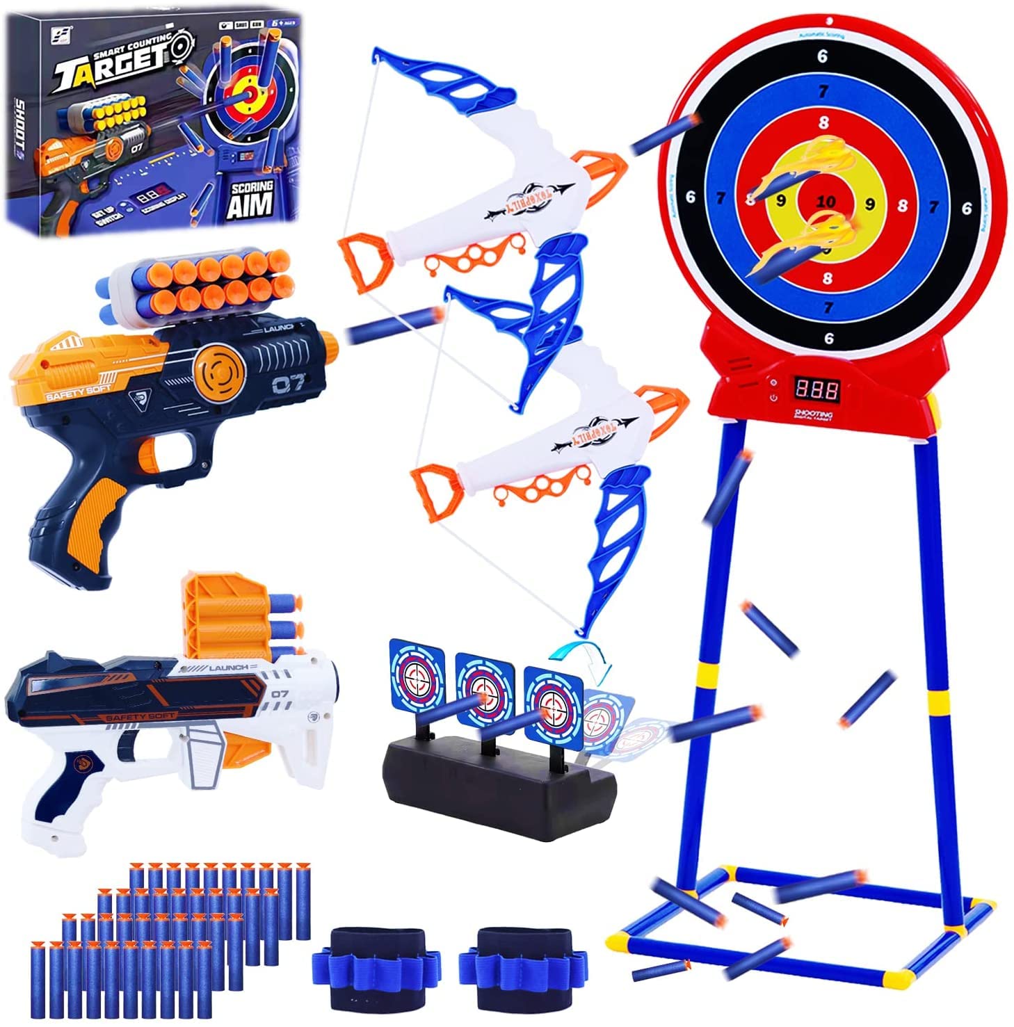 Digital Shooting Automatic Scoring Target Shooting Games Toys with Soft Bullets for Guns and Arrow Set Outdoor Toys for Kids, Foam Darts, Christmas Birthday Gifts for 5-11+ Year Old Boys (Red)