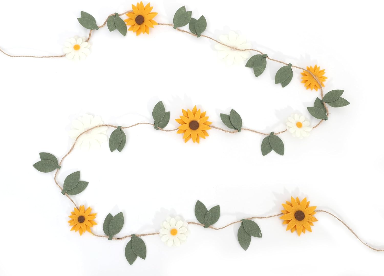 Felt Daisy Sunflower Garland - Flower Party Wall Hanging Decorations,Bohemian Daisy Sunflower Felt Banner,Floral Leaf Chain Garland Photo Props,Garden Birthday Wedding Banner Decorations