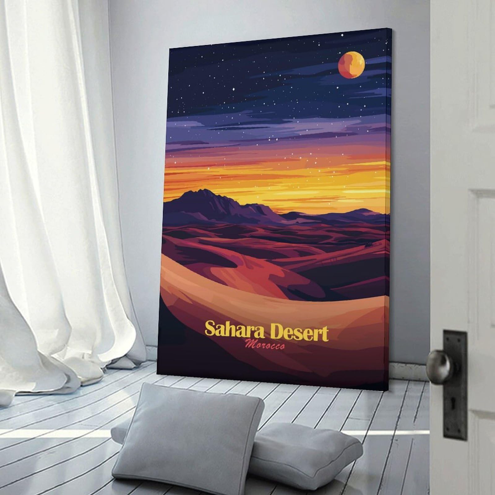 Junmoney Frame-Style-14-1 Sahara Desert Sunset Room Decor Wall Art, 24X36inch(60X90cm), For Living Room, Bedroom, Office Or Hallway, Decorative Artwork With Broad Appeal