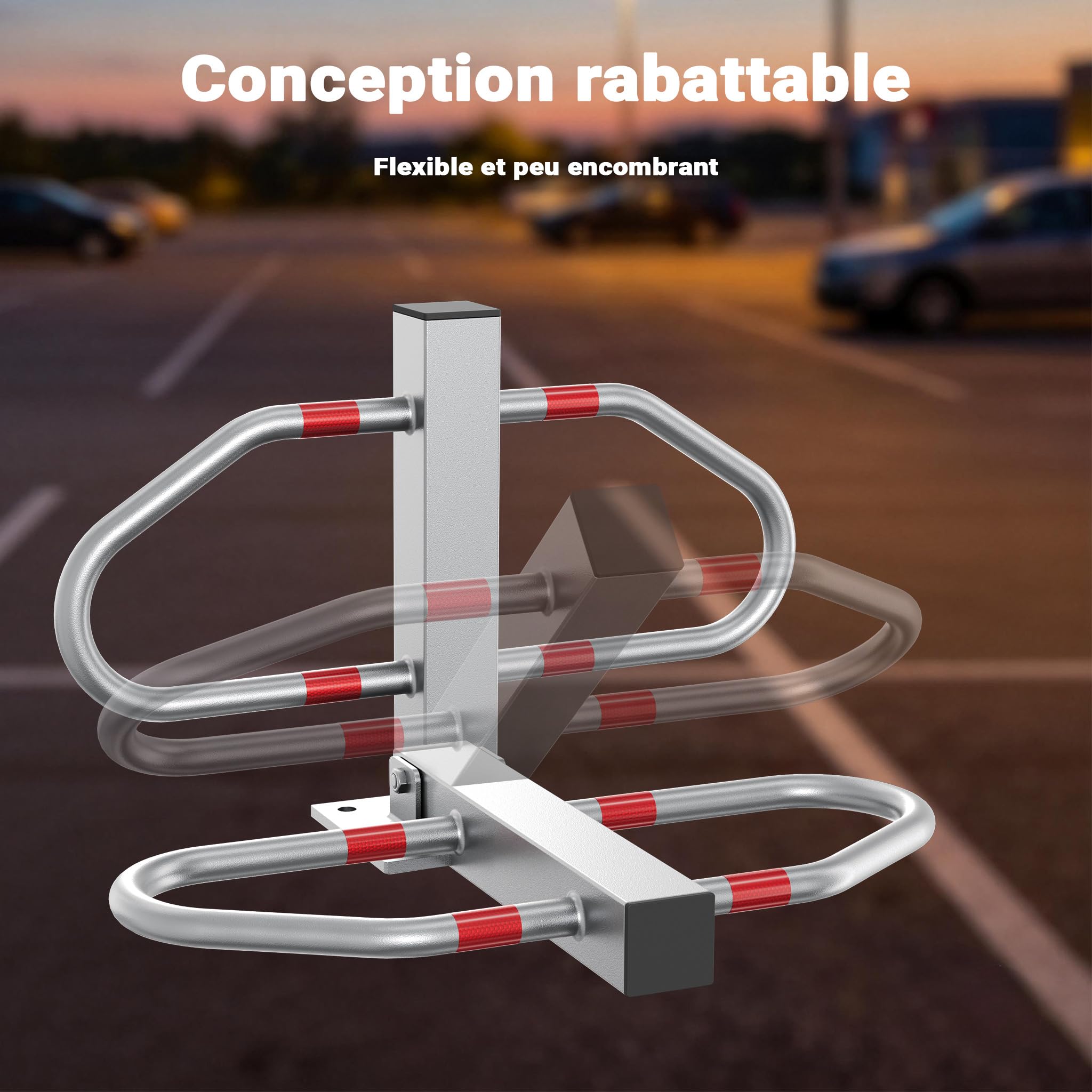 Wiltec Borne de parking rabattable – 700 x 180 x 480 mm – Couleur signalisation – en Acier – avec 3 Clés – Poteau de stationnement, Borne de sécurité