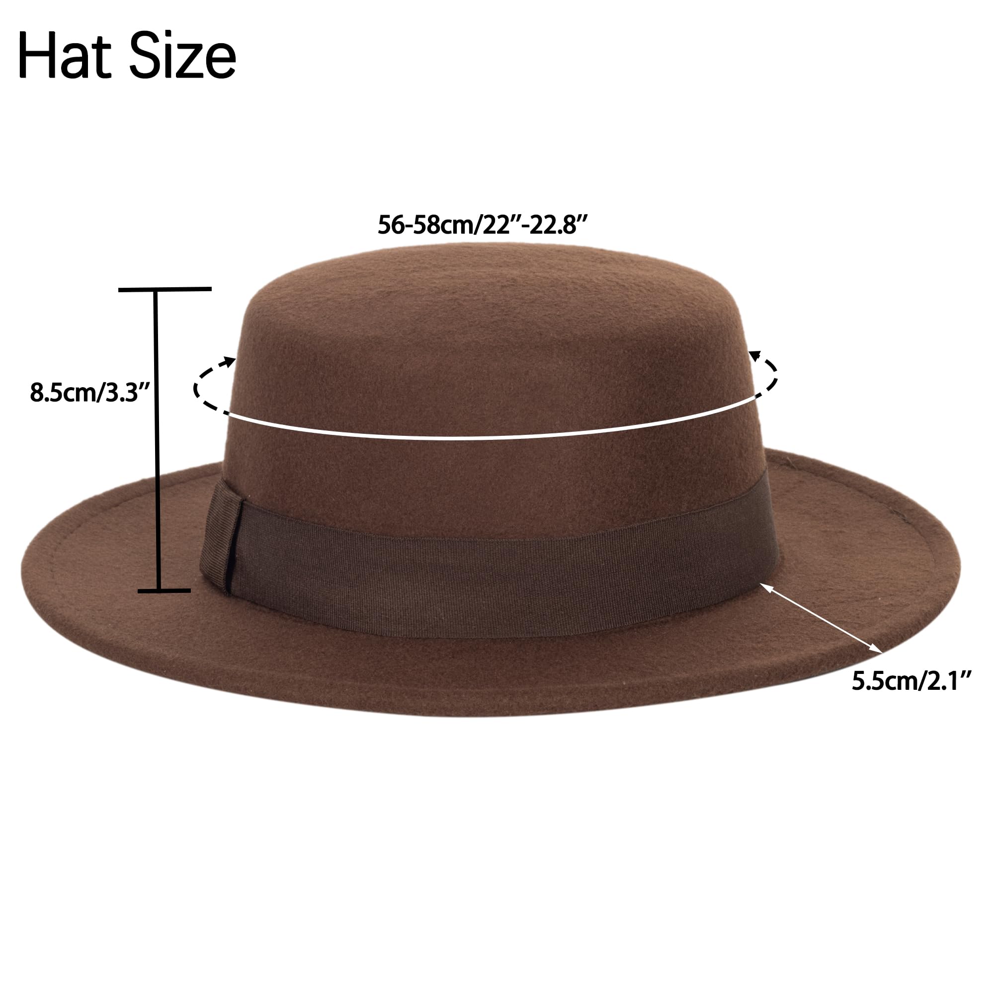 Cappello da uomo e donna, a tesa larga, in feltro, stile Fedora, cappello piatto per chiesa e derby