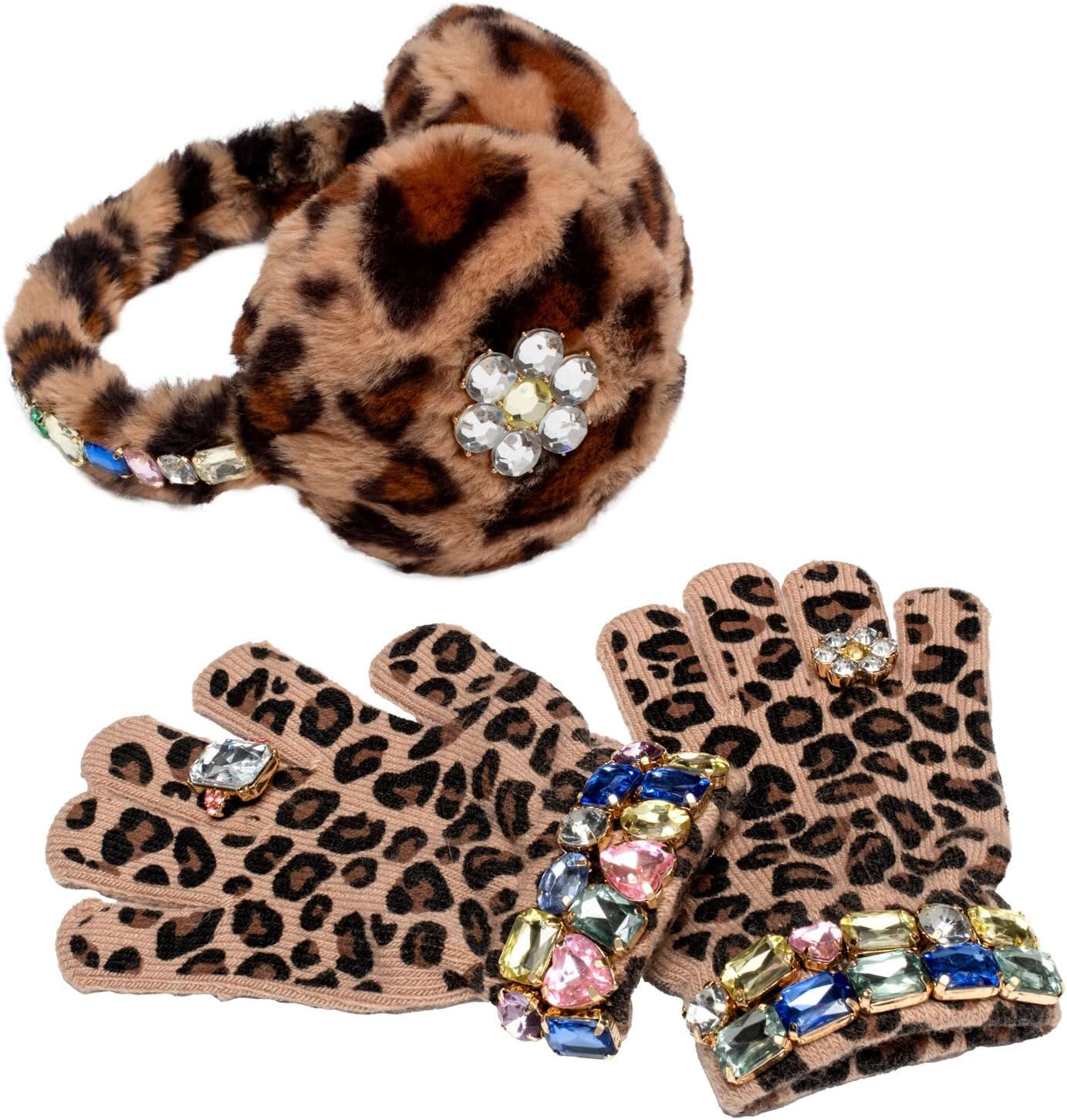 Super Smalls Jungle Bundle | Leopard Earmuffs + Leopard Gloves | Embelleshed with Colorful Gemstones | Ages 3+