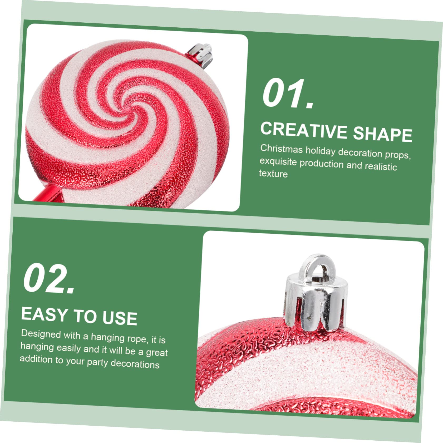 TOPBATHY 12 Pz Decorazioni Di Caramelle Natalizie Finti Bastoncini Di Zucchero Appesi Caramelle Appese Di Natale Ciondolo Lecca-lecca Albero Di Natale Ornamento Di Caramelle Rosso Plastica